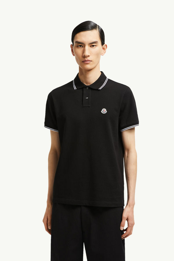 Logo Patch Cotton Polo Shirt Men Black Moncler 3