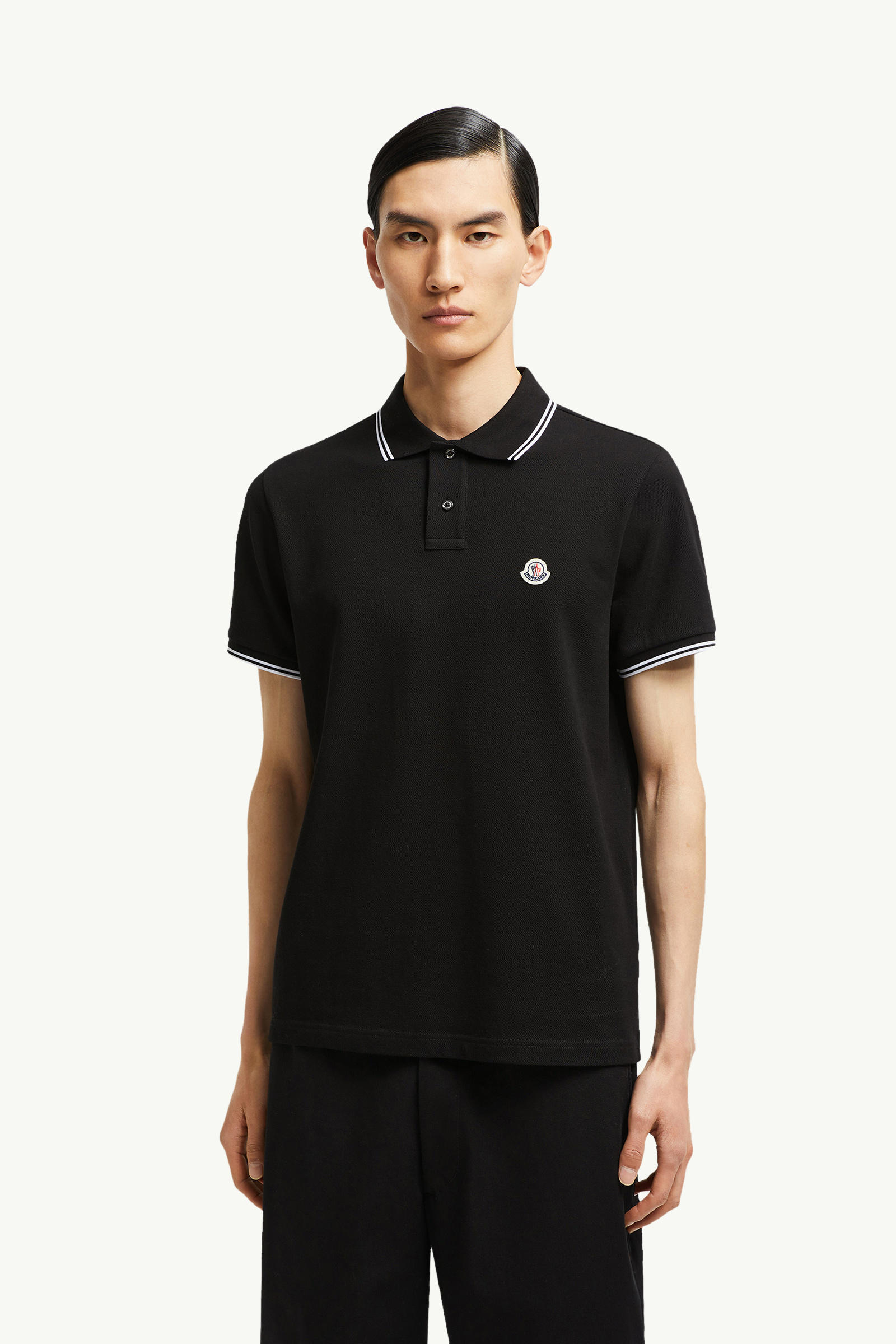 Logo Patch Cotton Polo Shirt Men Black Moncler 3