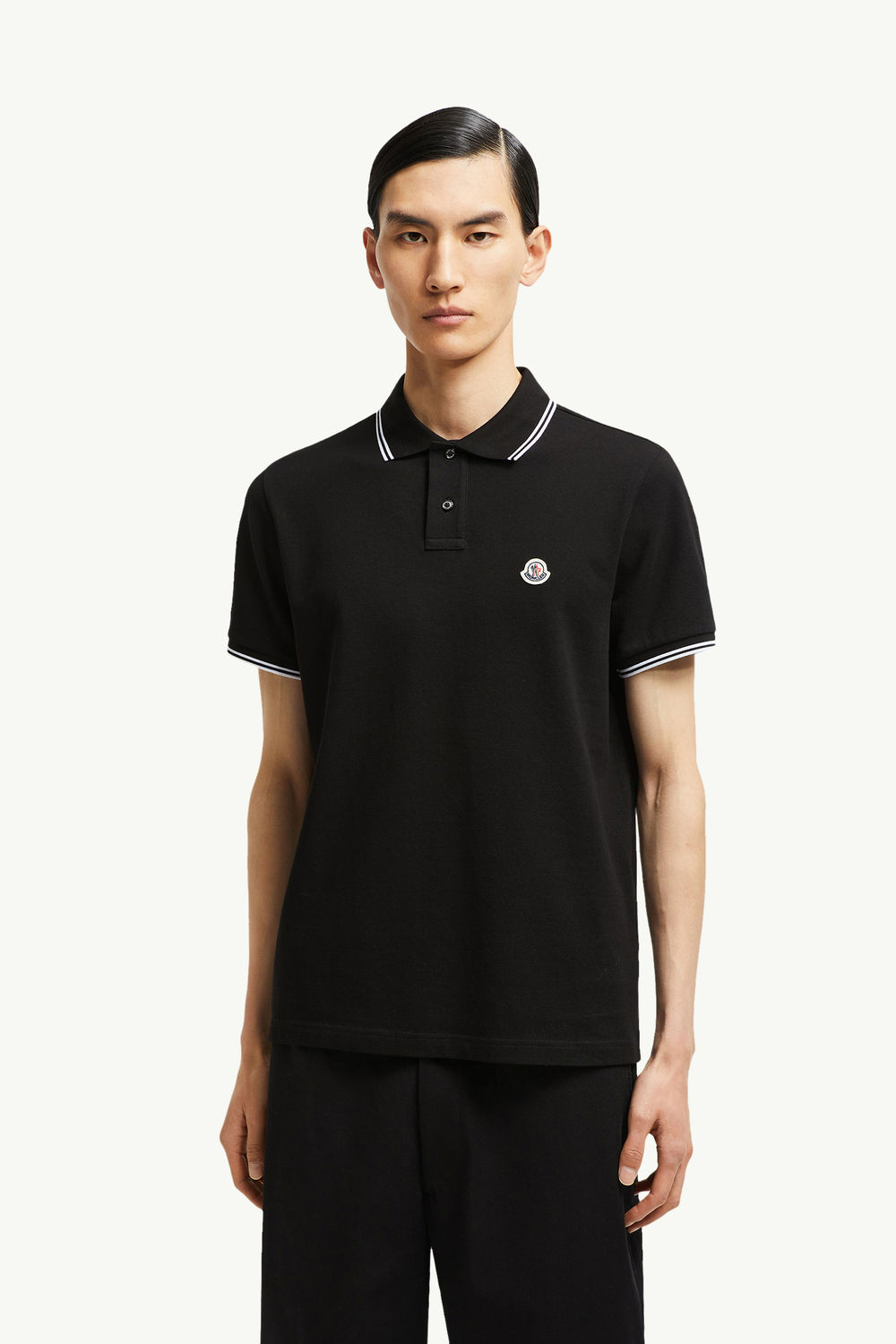 Polo de algodón con parche con logotipo Hombre Negro Moncler 3