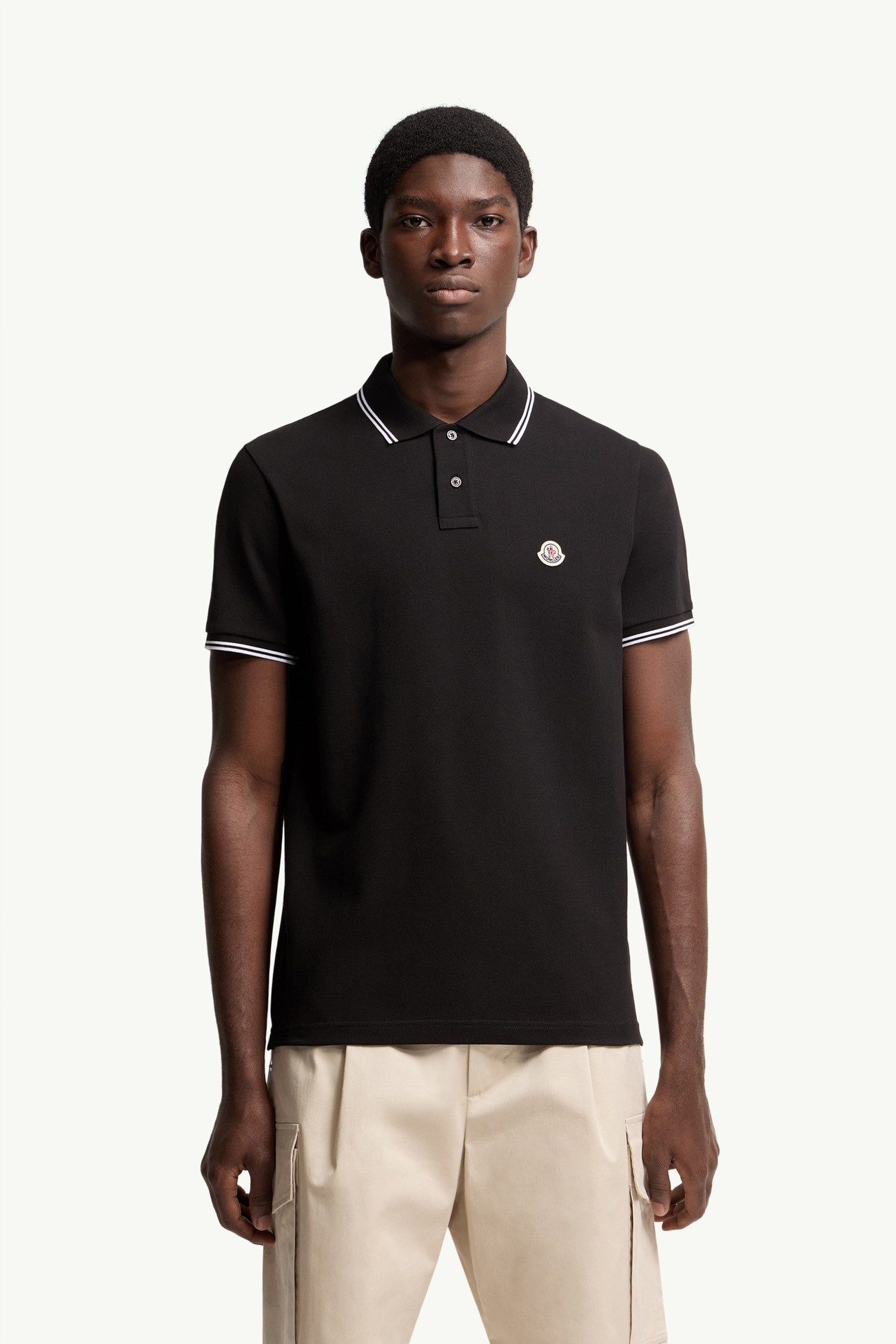 Polo en coton à empiècement logo Hommes Noir Moncler 3