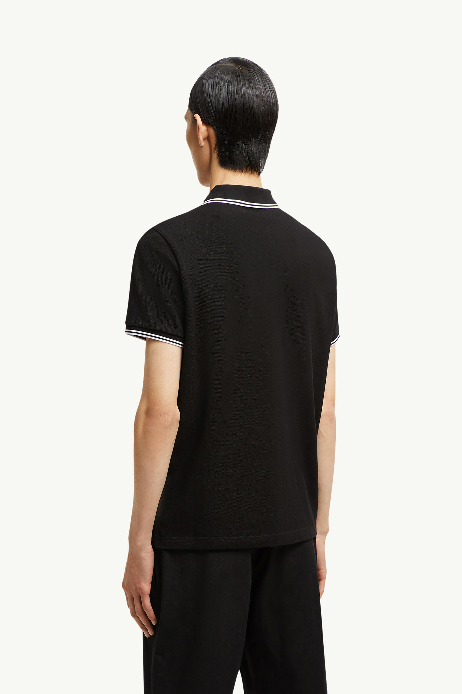 Logo Patch Cotton Polo Shirt Men Black Moncler 4