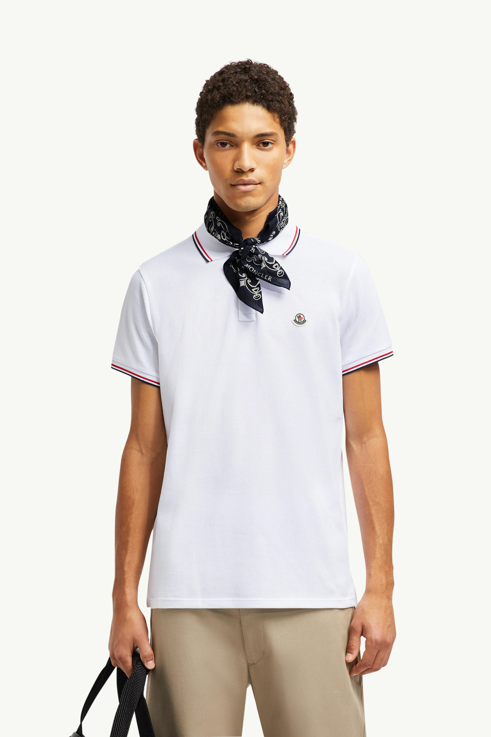 Tricolor-Trimmed Cotton Piquet Polo Shirt Men Optical White Moncler 0