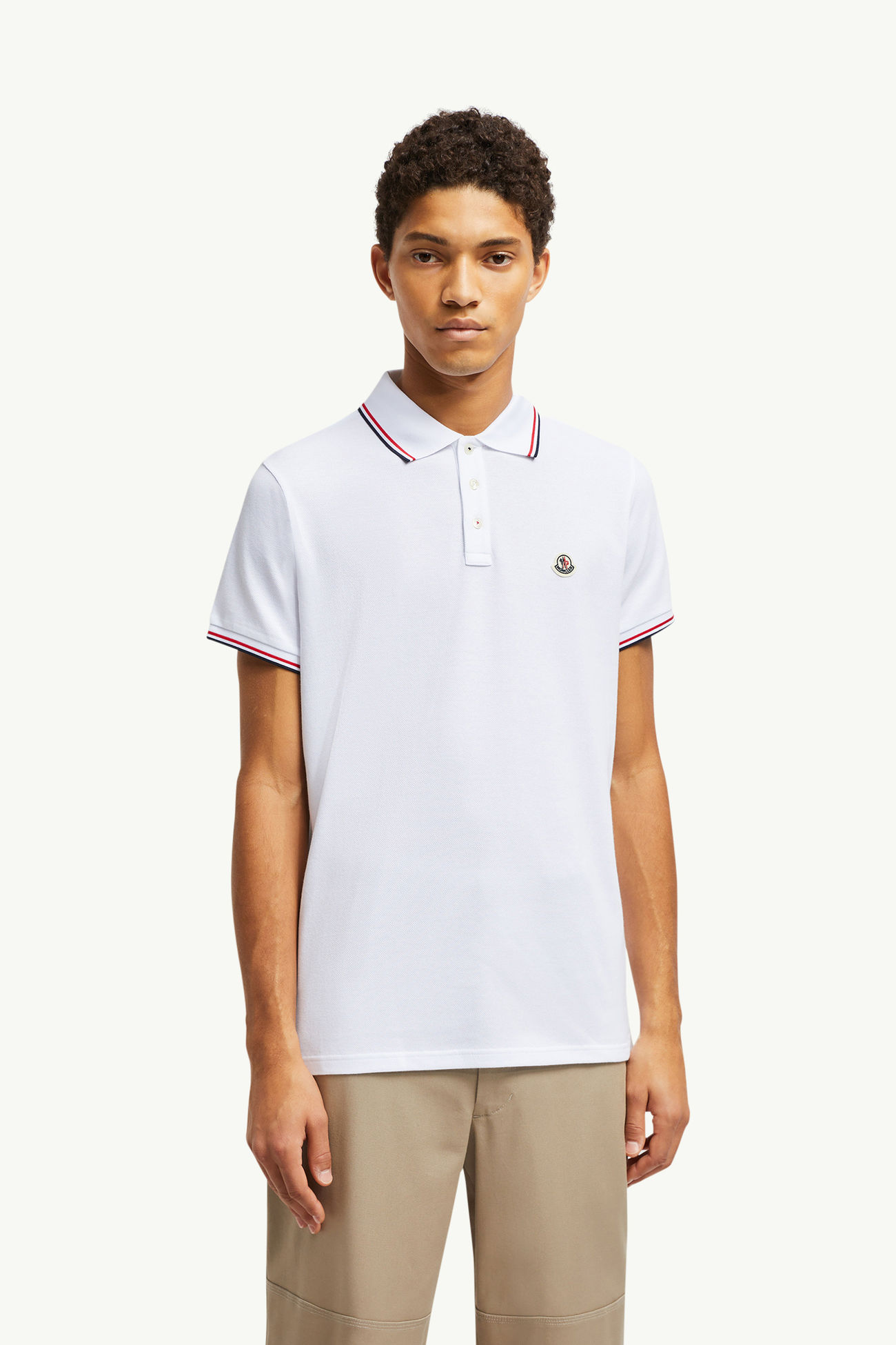 Polo de piqué de algodón con ribetes tricolor Hombre Blanco Óptico Moncler 3