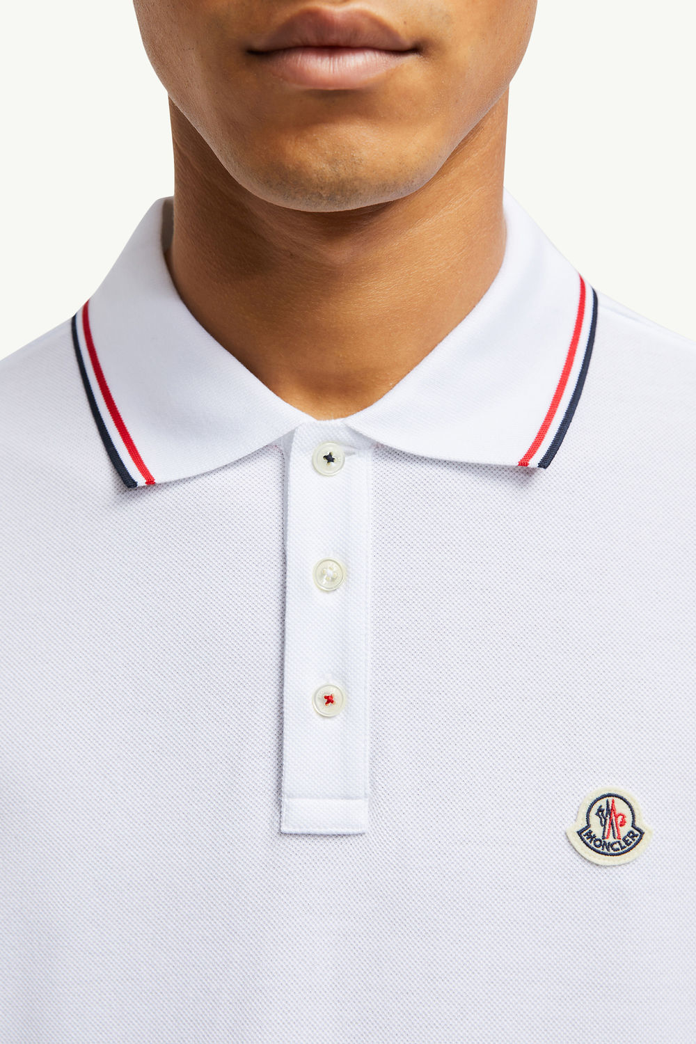 Tricolor-Trimmed Cotton Piquet Polo Shirt Men Optical White Moncler 5