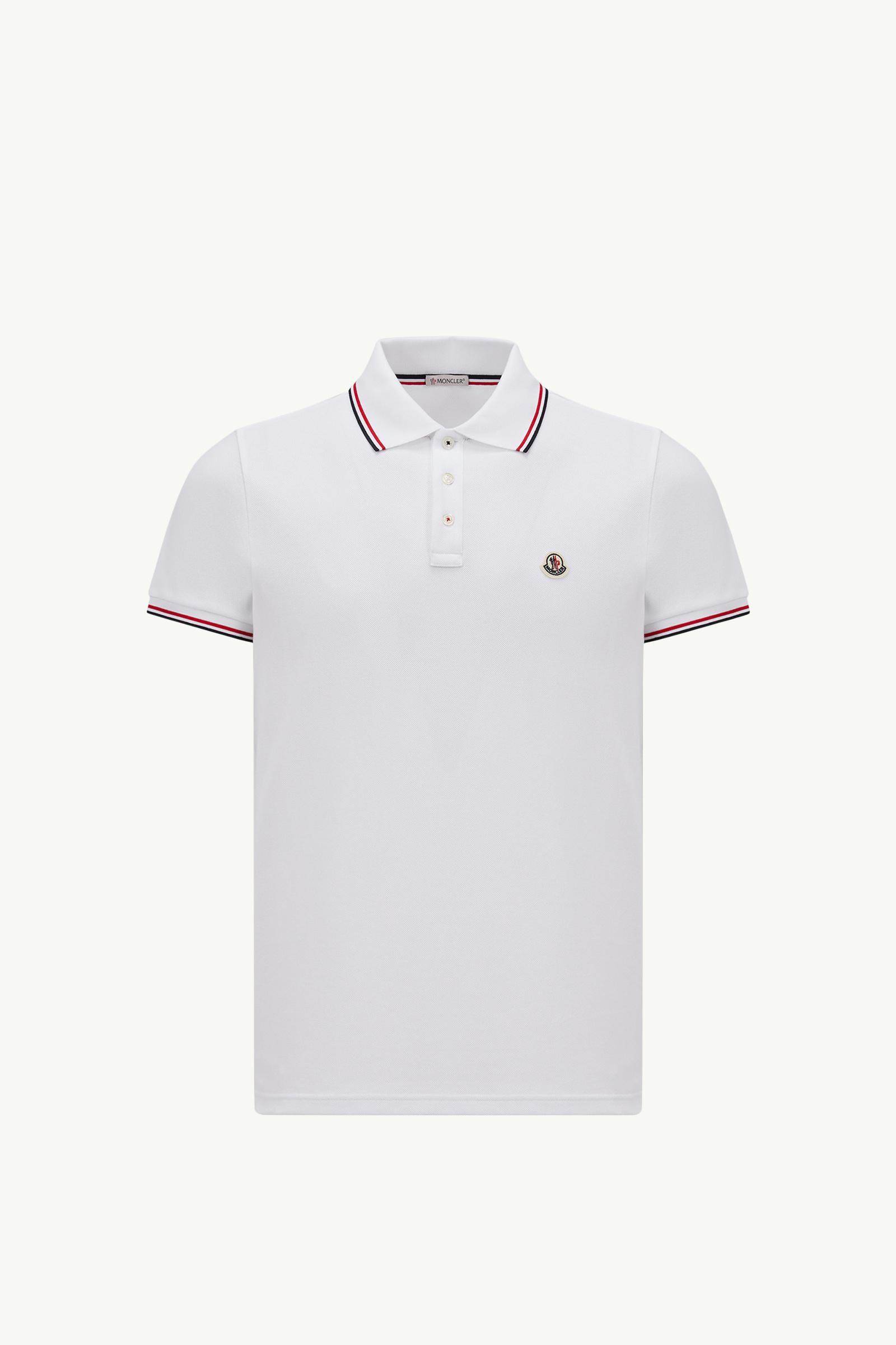 Optical White Tricolor-Trimmed Cotton Piquet Polo Shirt - Polos \u0026 T-shirts  for Men | Moncler PL
