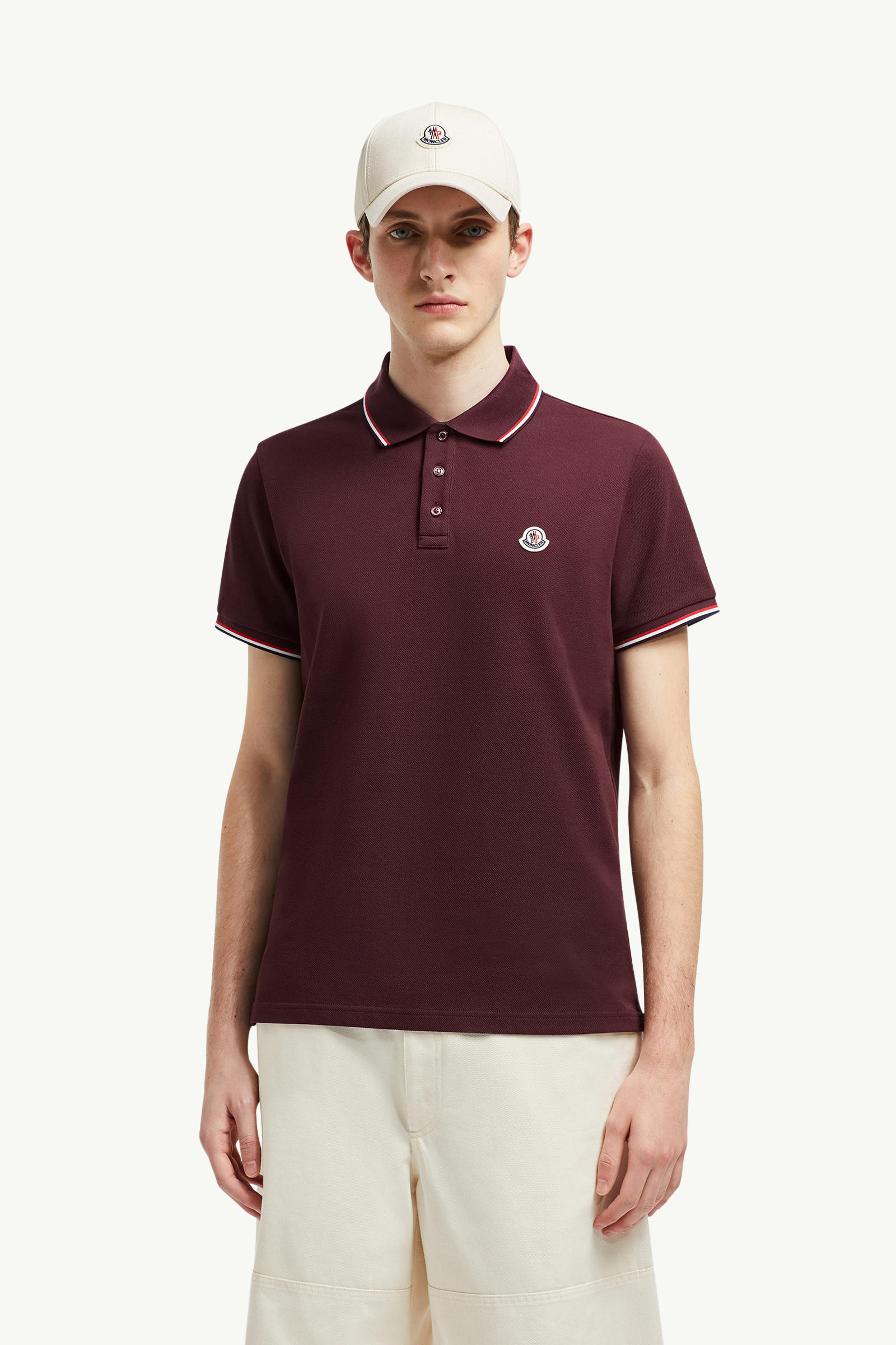 Tricolor-Trimmed Cotton Piquet Polo Shirt Men Red Moncler 0