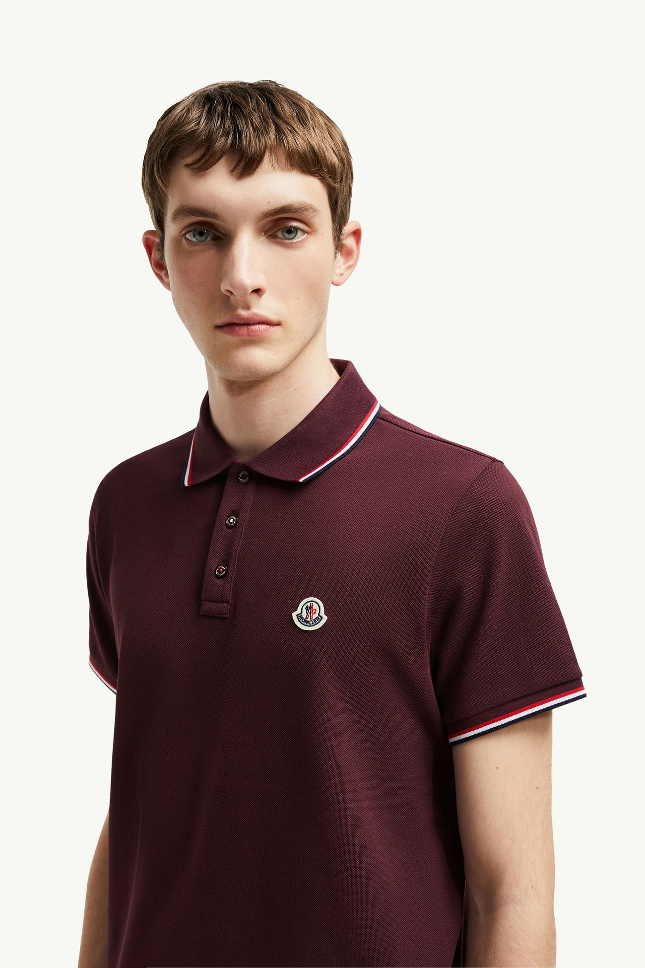 Polo in cotone piquet con finiture tricolore Uomo Rosso Moncler 1