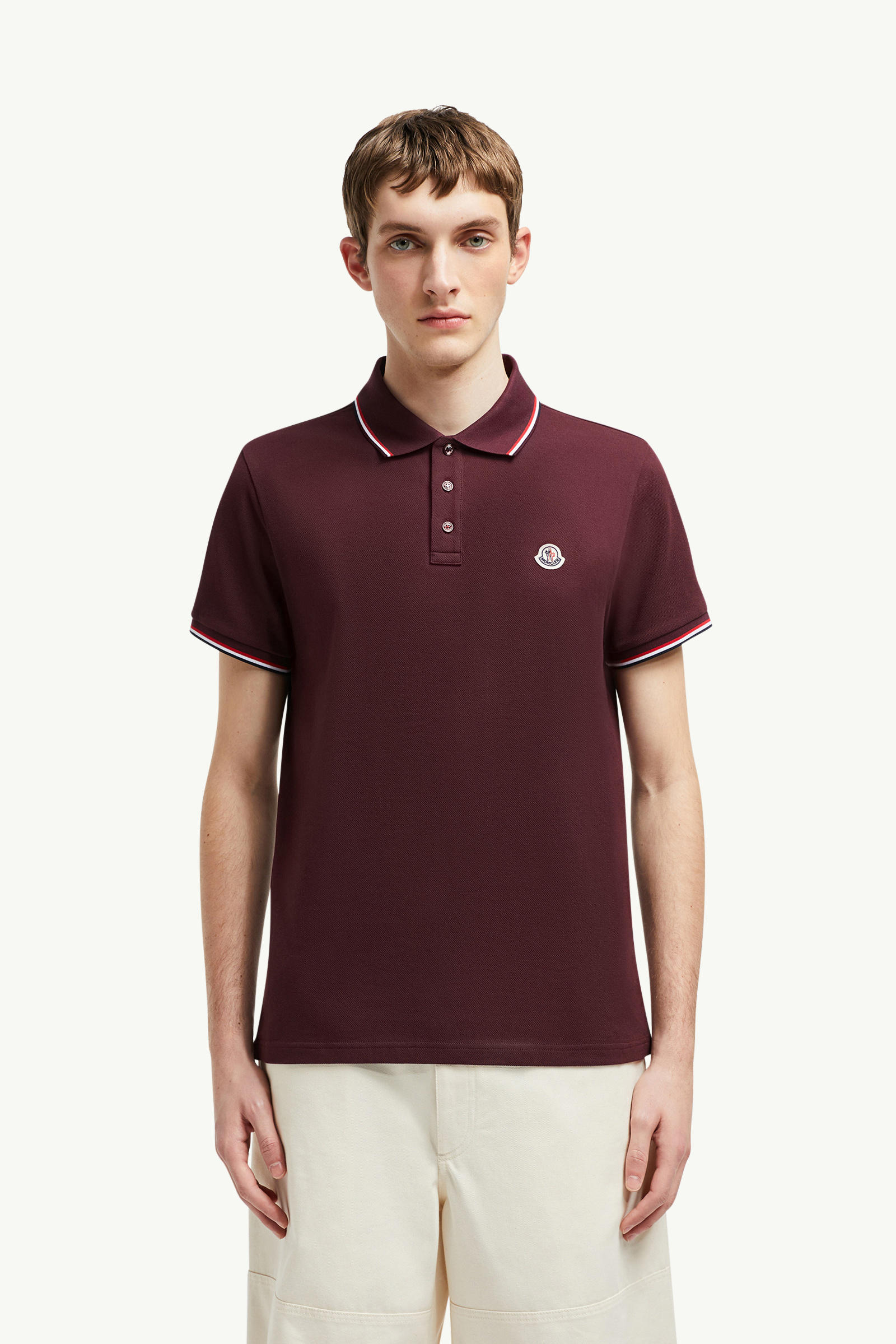 Tricolor-Trimmed Cotton Piquet Polo Shirt Men Red Moncler 3
