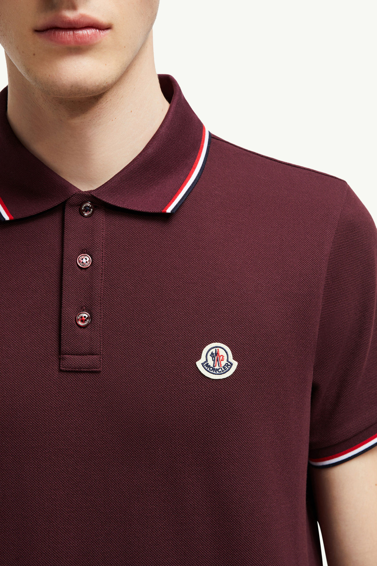 Polo in cotone piquet con finiture tricolore Uomo Rosso Moncler 5