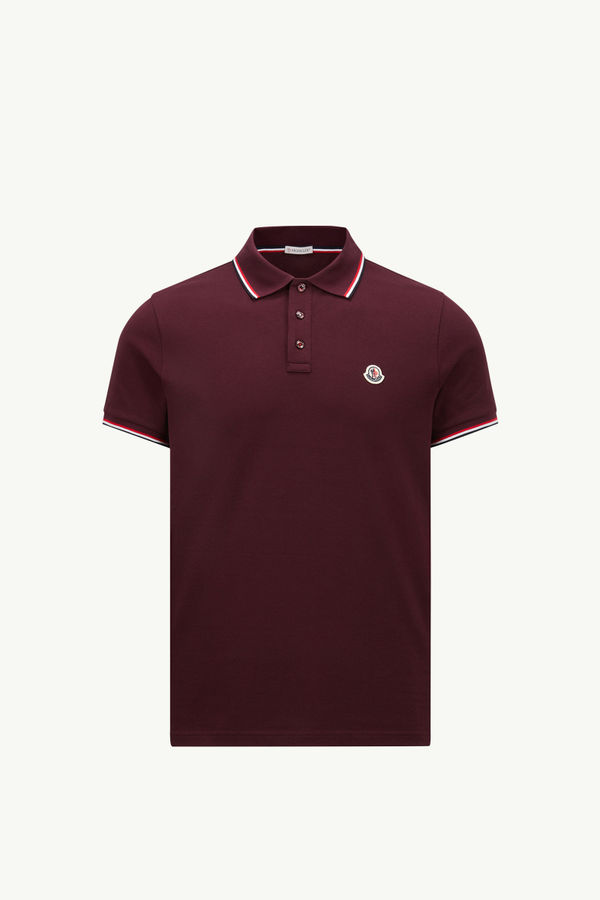 Tricolor-Trimmed Cotton Piquet Polo Shirt Men Red Moncler 2