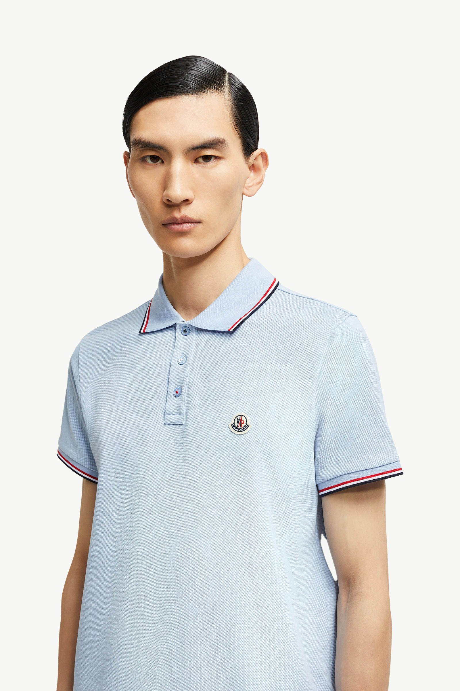 Tricolor-Trimmed Cotton Piquet Polo Shirt Men Light Blue Moncler 1