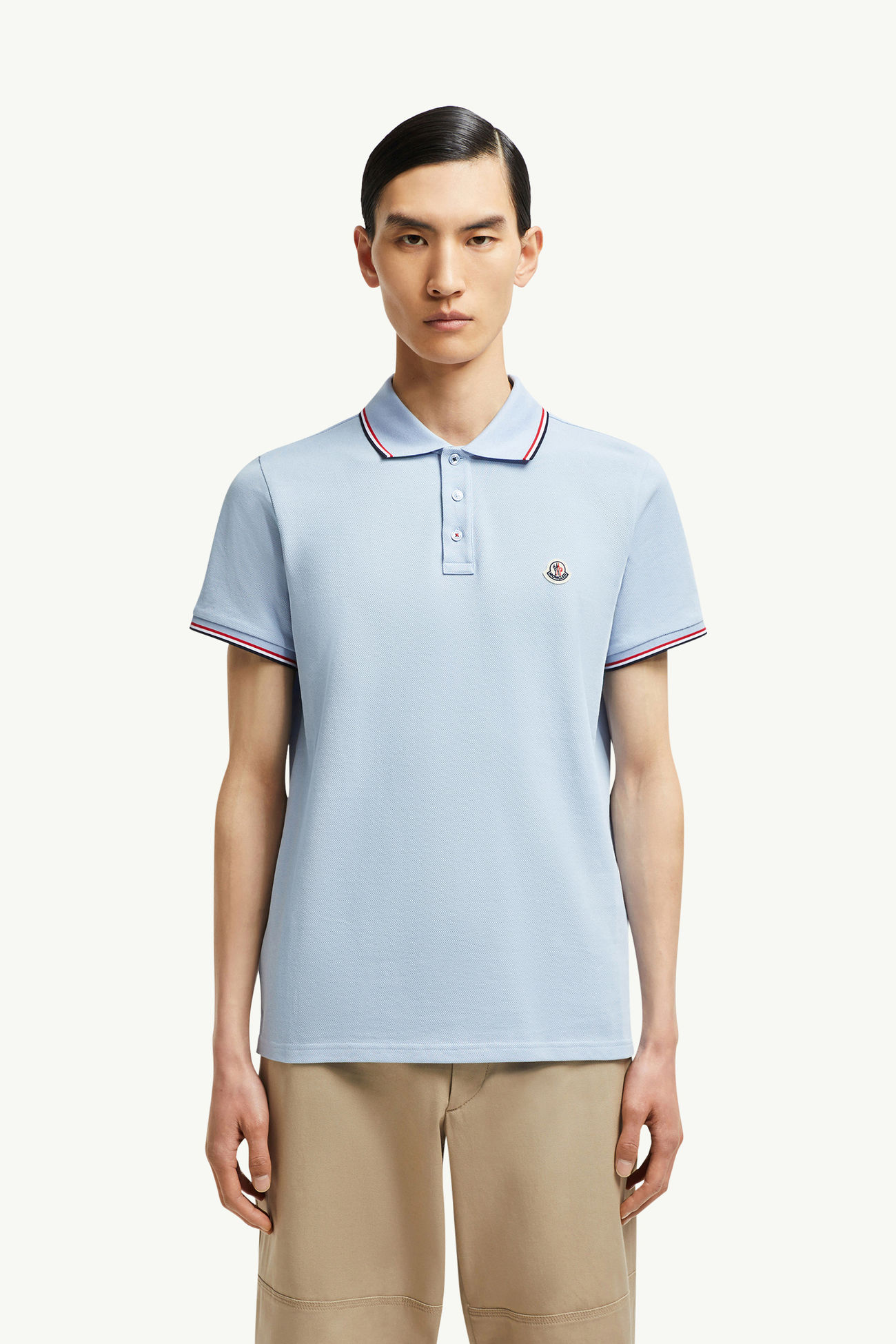 三色飾邊珠地棉Polo恤 男士 淺藍色 Moncler 3