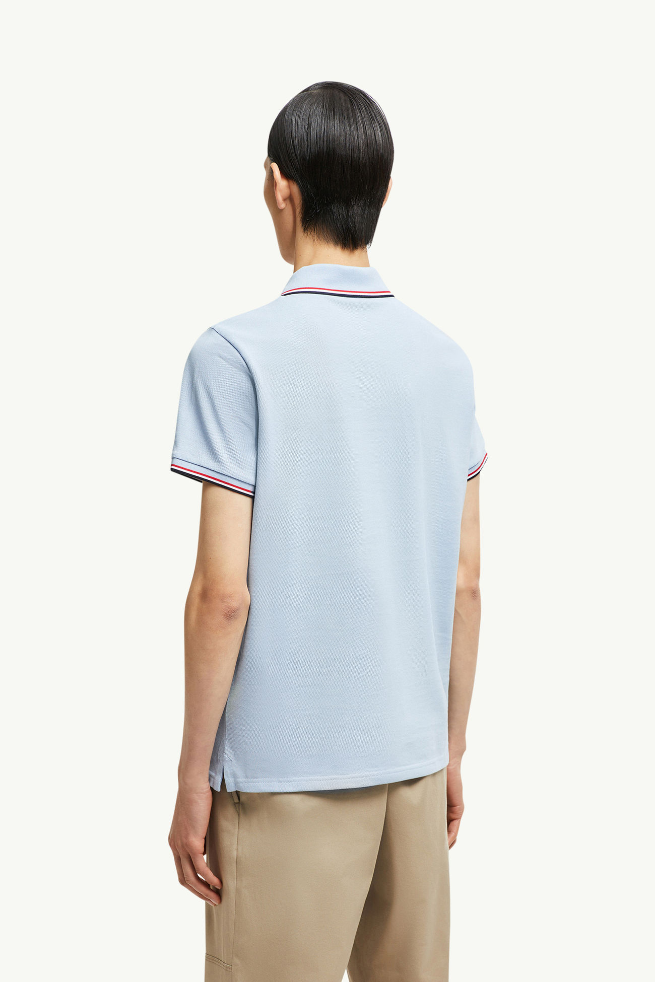 Polo in cotone piquet con finiture tricolore Uomo Celeste Moncler 4