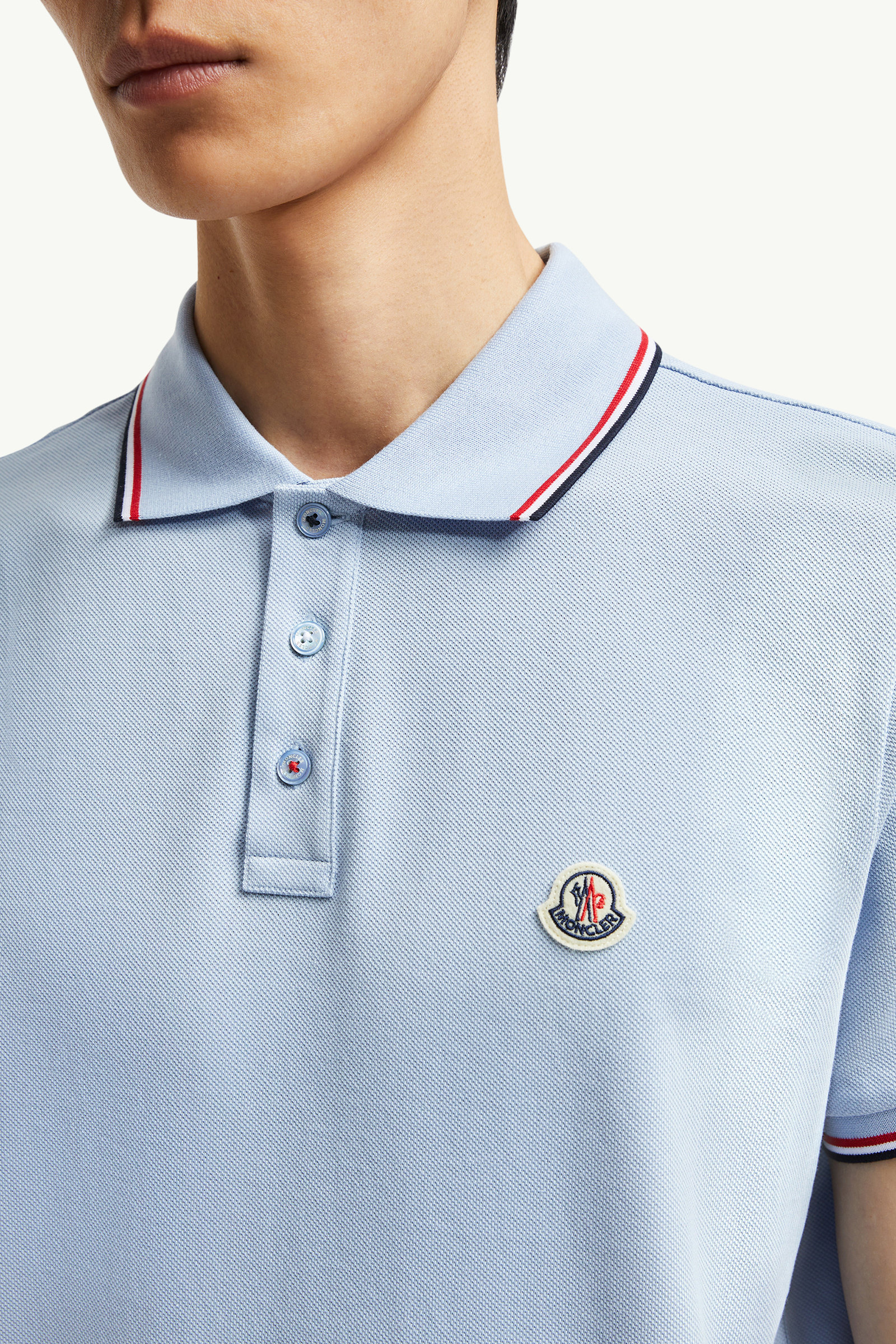 Tricolor-Trimmed Cotton Piquet Polo Shirt Men Light Blue Moncler 5