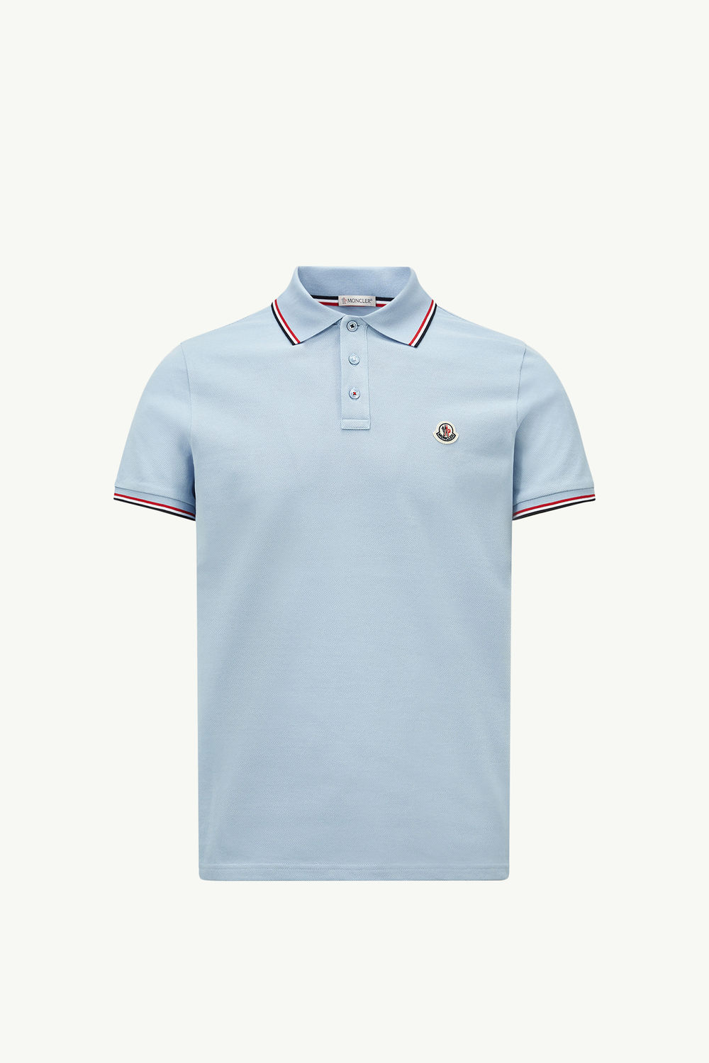 Tricolor-Trimmed Cotton Piquet Polo Shirt Men Light Blue Moncler 2
