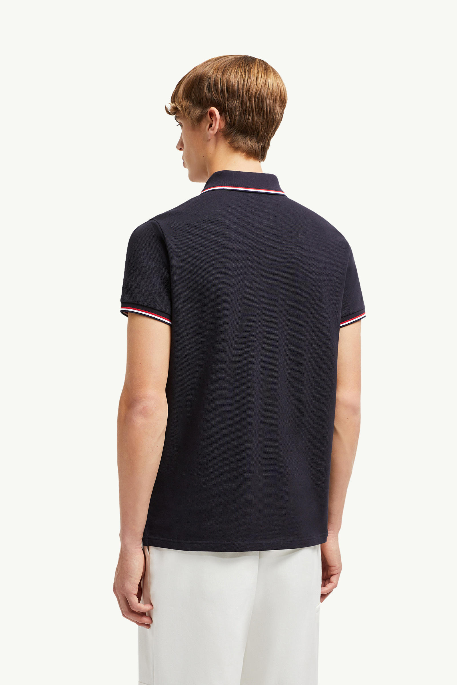 Tricolor-Trimmed Cotton Piquet Polo Shirt Men Dark Blue Moncler 4
