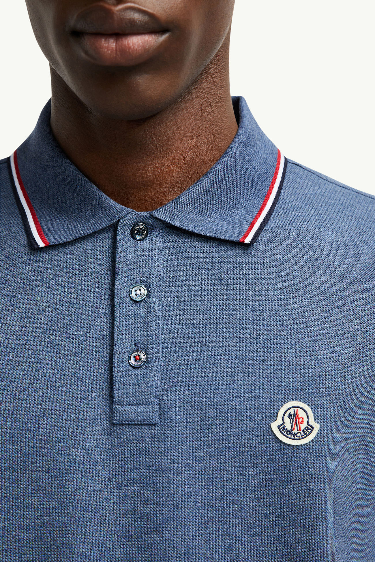Tricolor-Trimmed Cotton Piquet Polo Shirt Men Pastel Blue Moncler 5