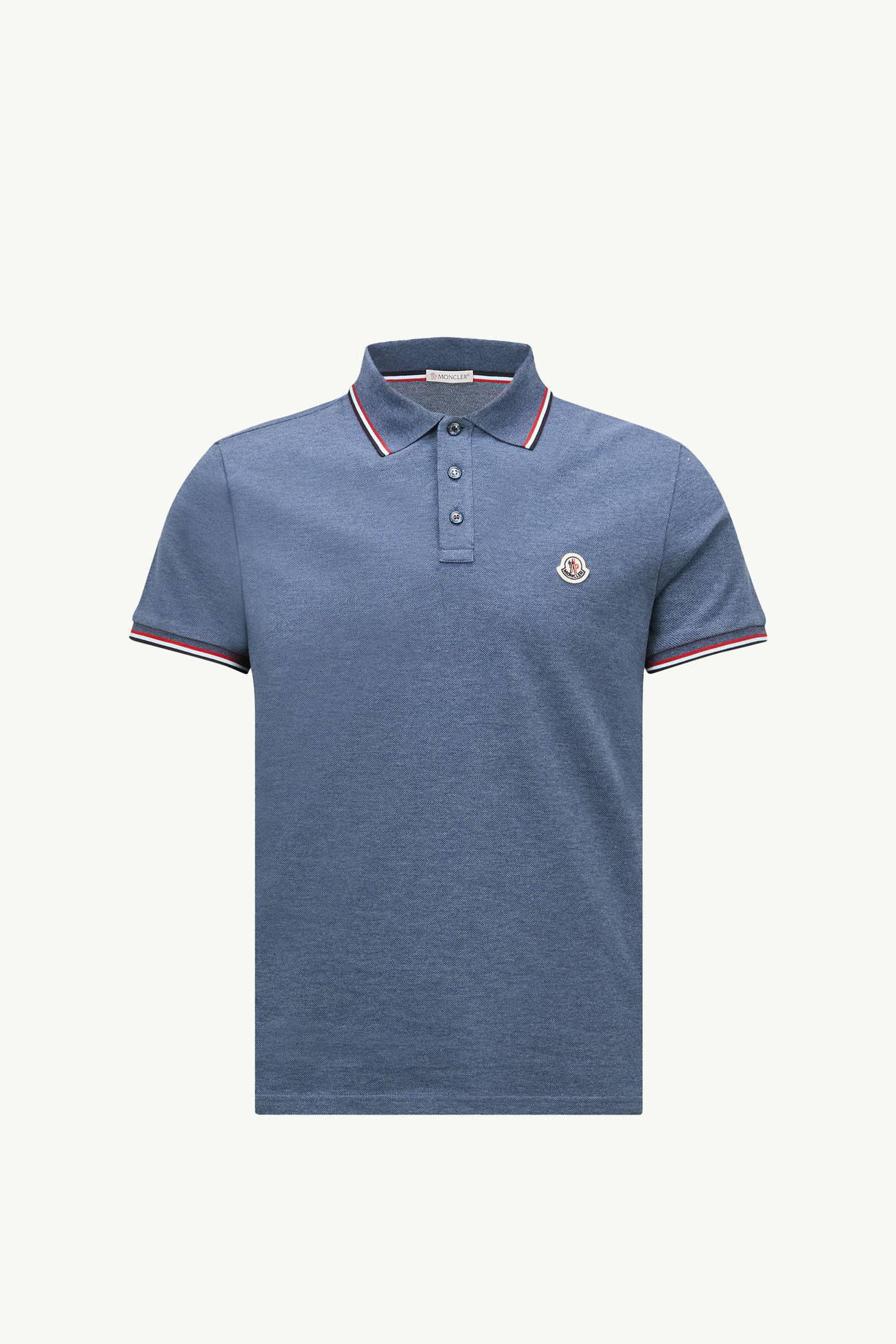 Tricolor-Trimmed Cotton Piquet Polo Shirt Men Pastel Blue Moncler 2