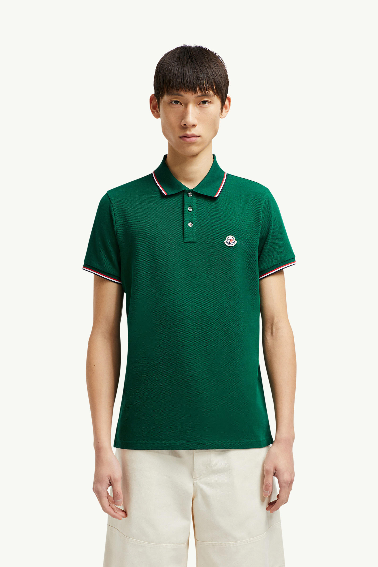 Tricolor-Trimmed Cotton Piquet Polo Shirt Men Leaf Green Moncler 0