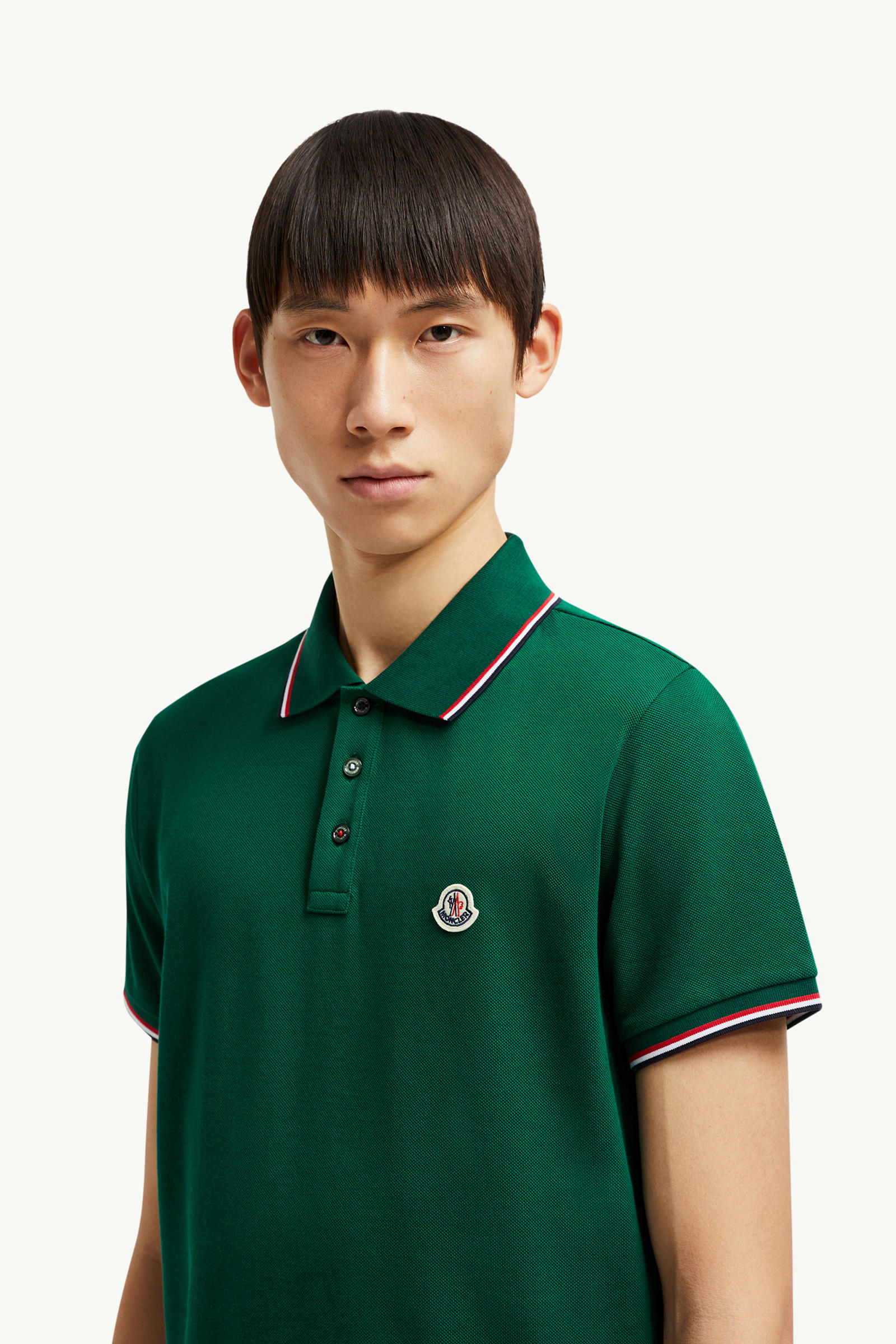 Dreifarbig abgesetztes Piquet-Poloshirt aus Baumwolle Herren Blattgrün Moncler 1