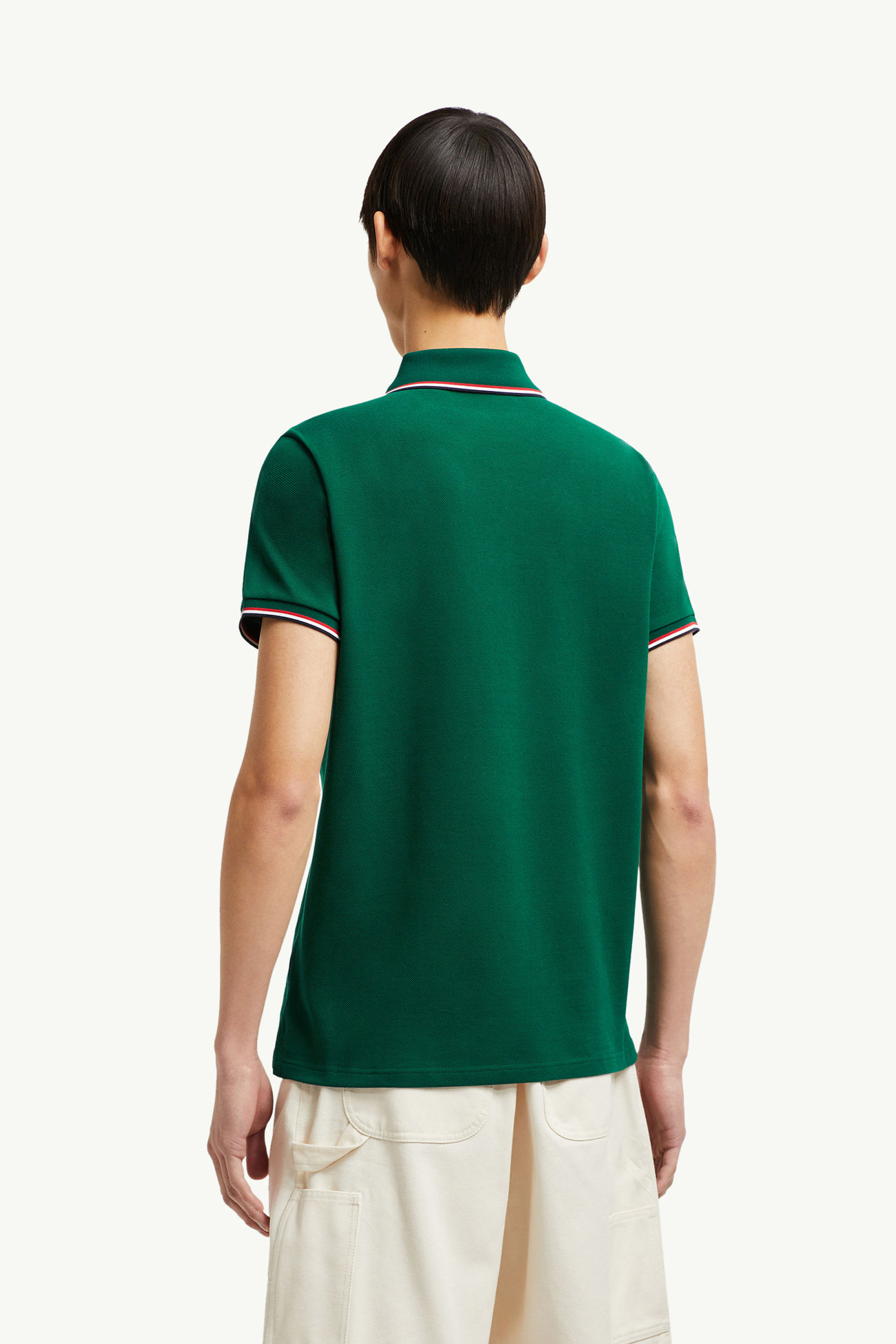 Polo in cotone piquet con finiture tricolore Uomo Verde Foglia Moncler 4