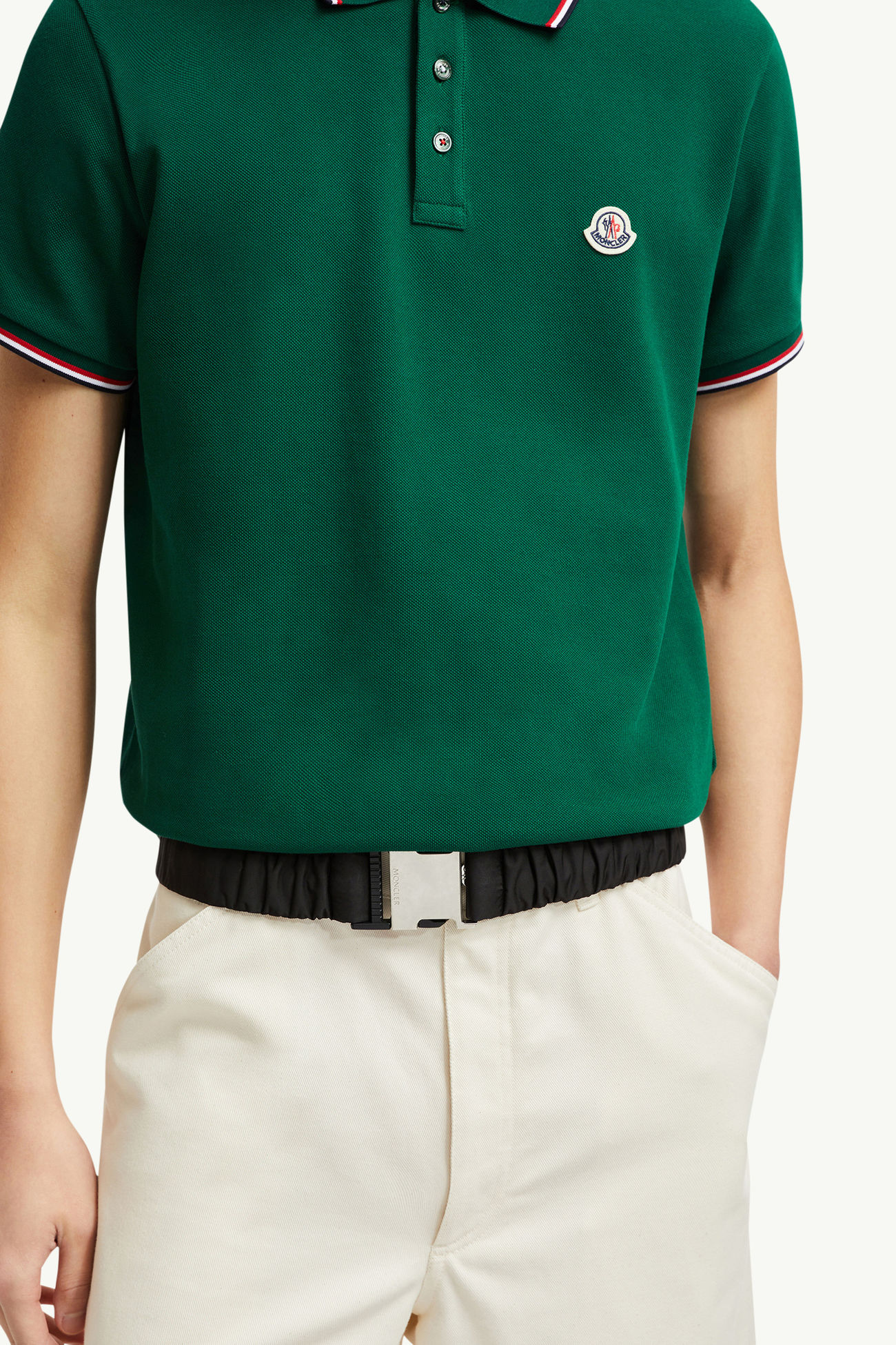 Polo in cotone piquet con finiture tricolore Uomo Verde Foglia Moncler 6