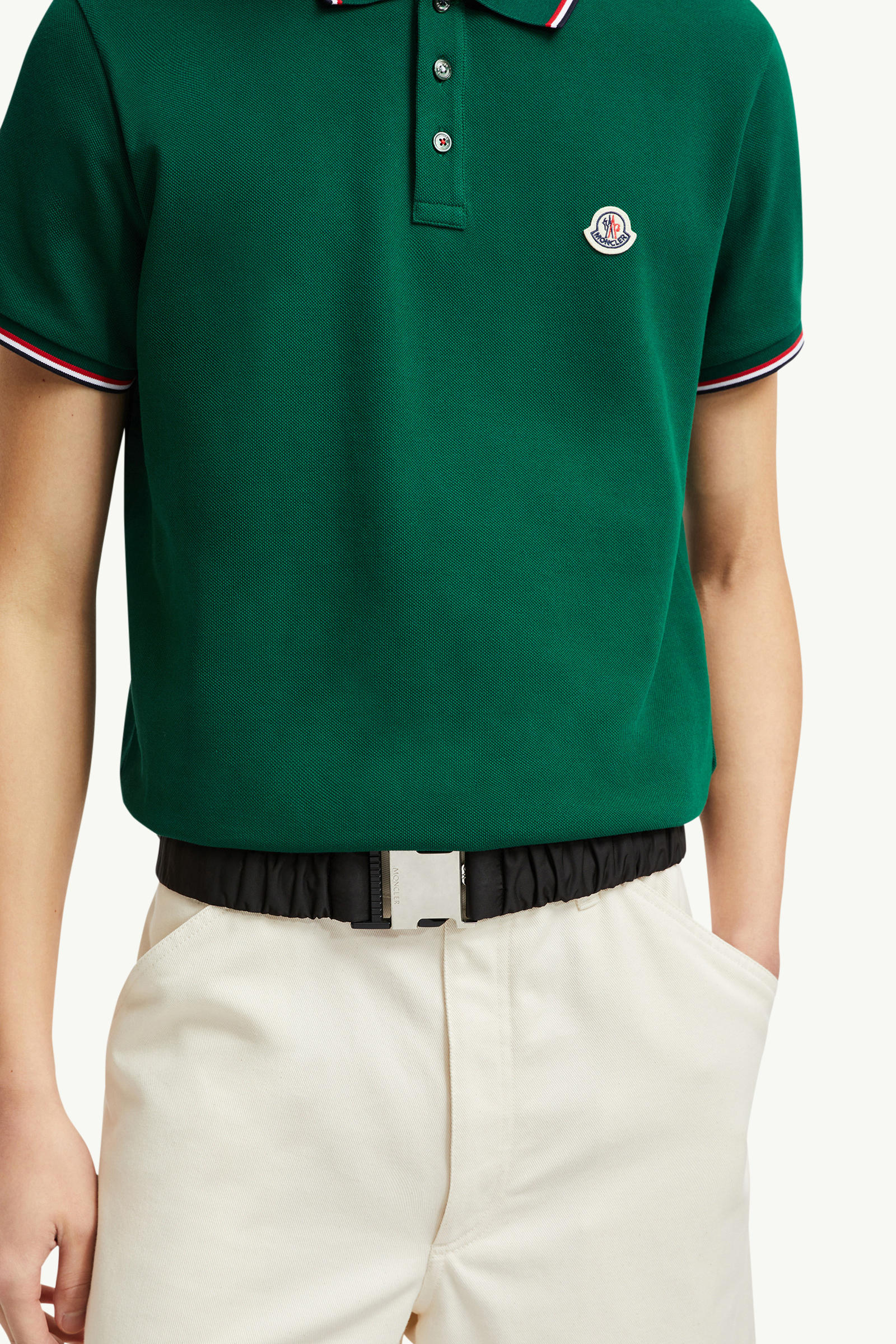 Tricolor-Trimmed Cotton Piquet Polo Shirt Men Leaf Green Moncler 6