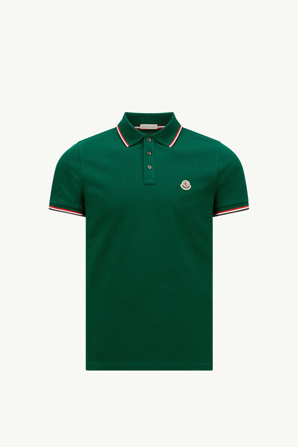 Polo in cotone piquet con finiture tricolore Uomo Verde Foglia Moncler 2