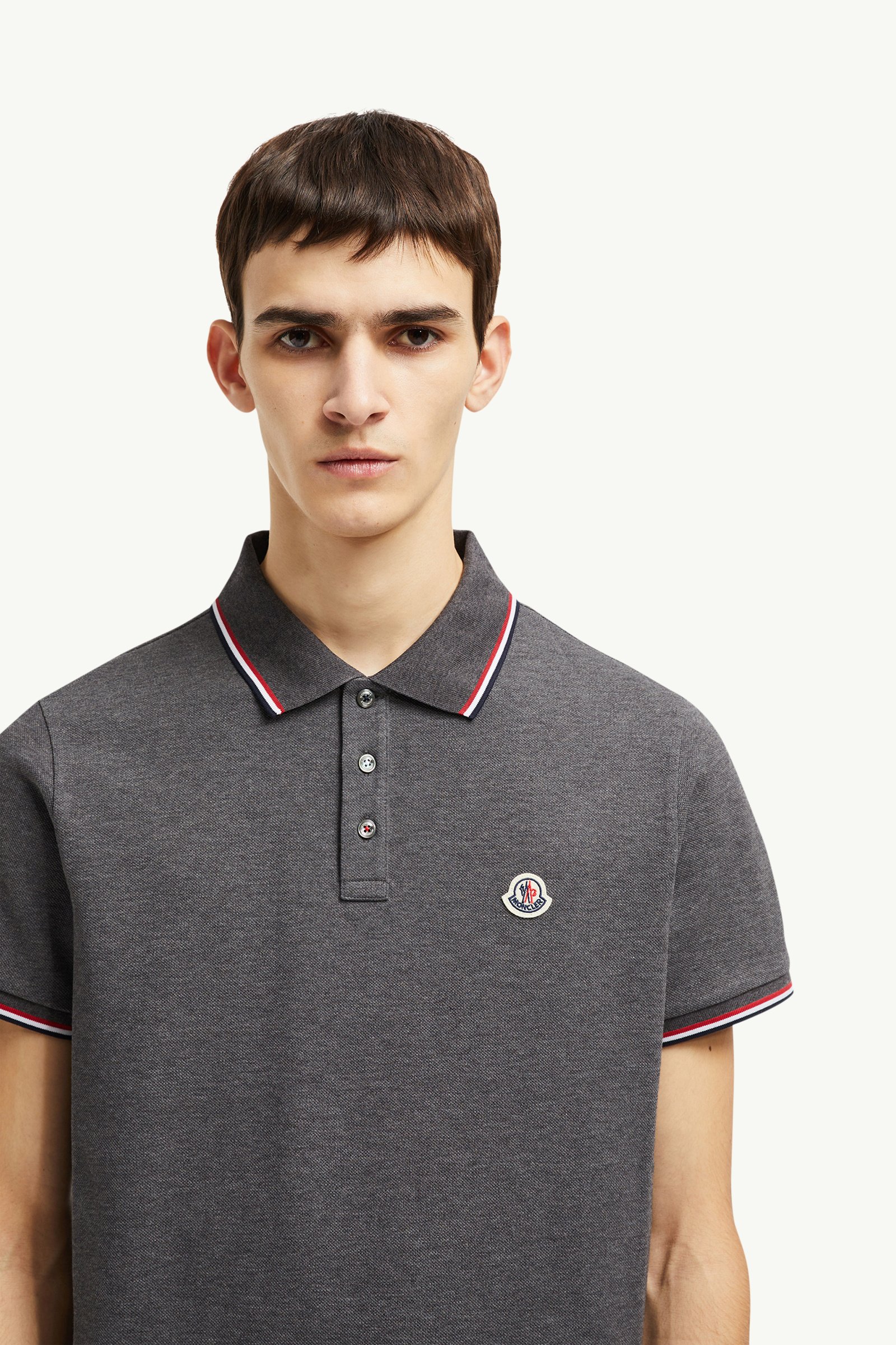 Tricolor-Trimmed Cotton Piquet Polo Shirt Men Dark Gray Moncler 1