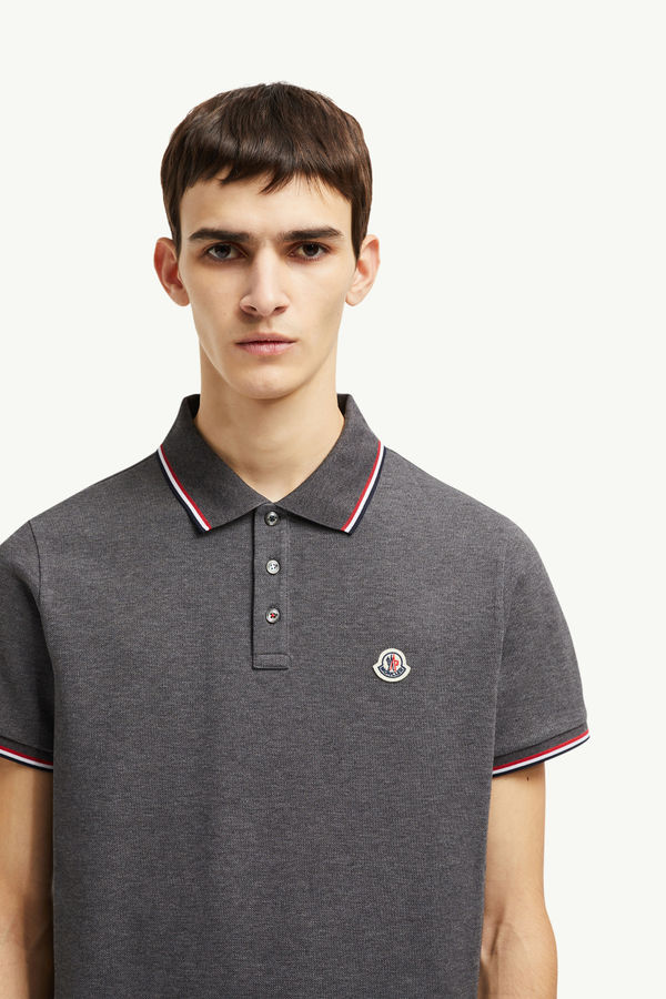 Tricolor-Trimmed Cotton Piquet Polo Shirt Men Dark Gray Moncler 1
