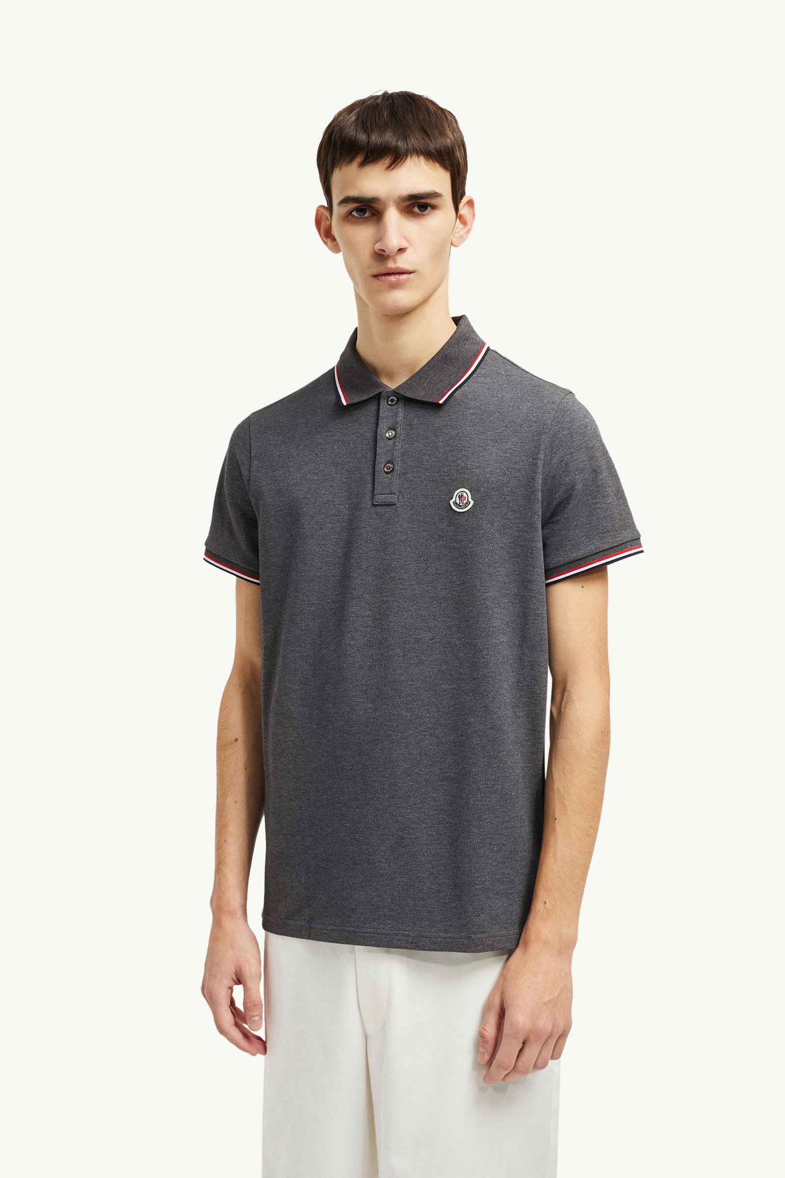 Tricolor-Trimmed Cotton Piquet Polo Shirt Men Dark Gray Moncler 3