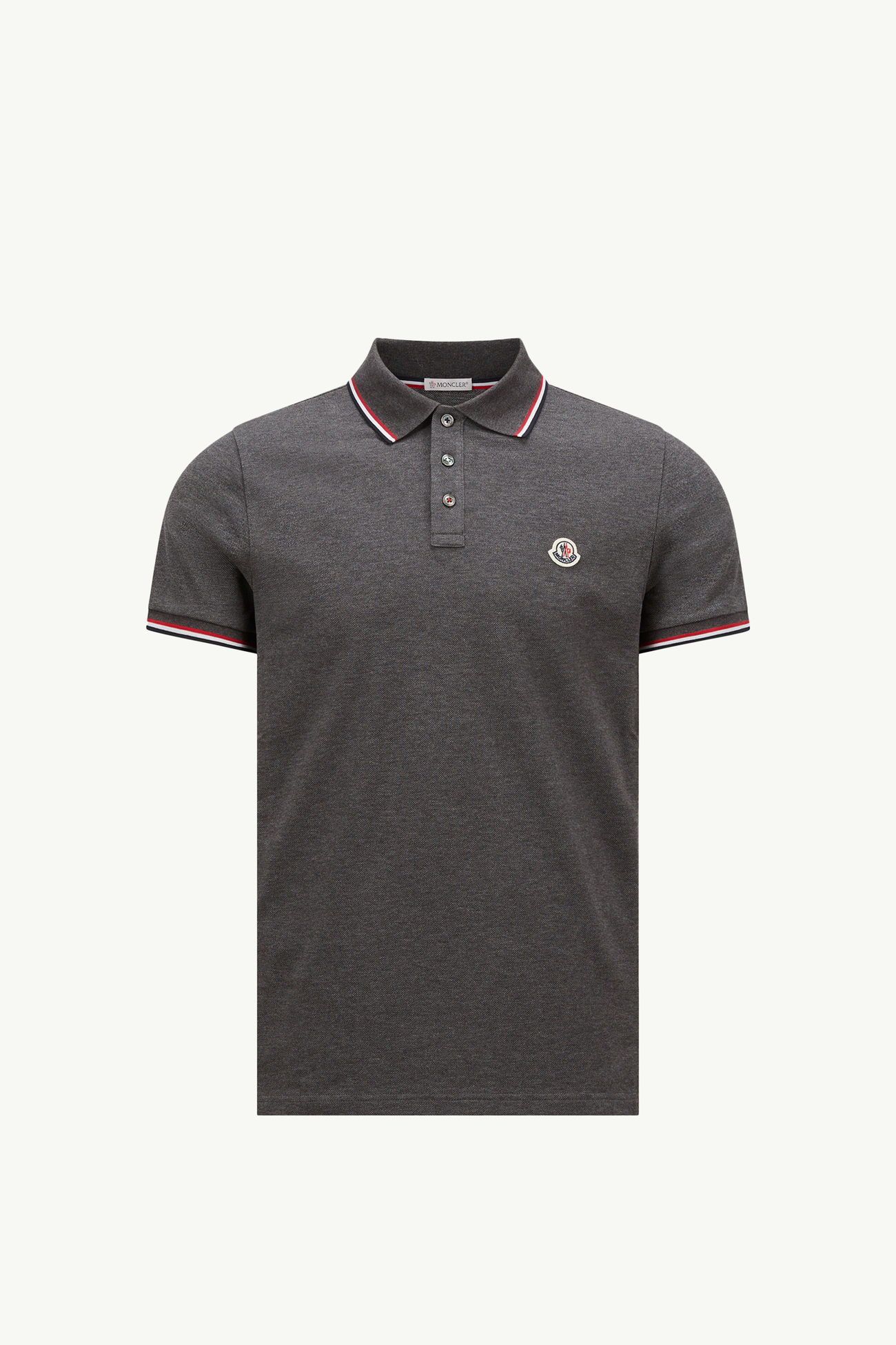Tricolor-Trimmed Cotton Piquet Polo Shirt Men Dark Gray Moncler 2