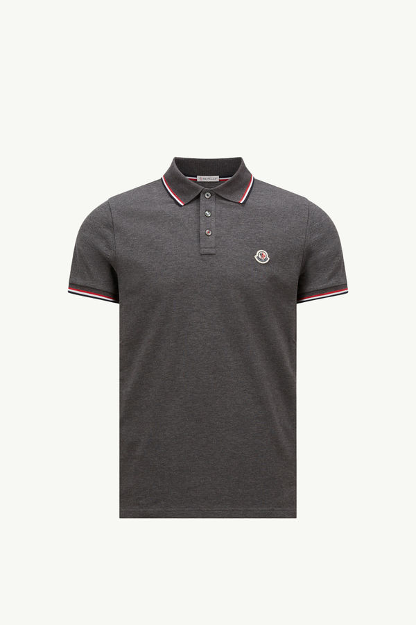 Tricolor-Trimmed Cotton Piquet Polo Shirt Men Dark Gray Moncler 2