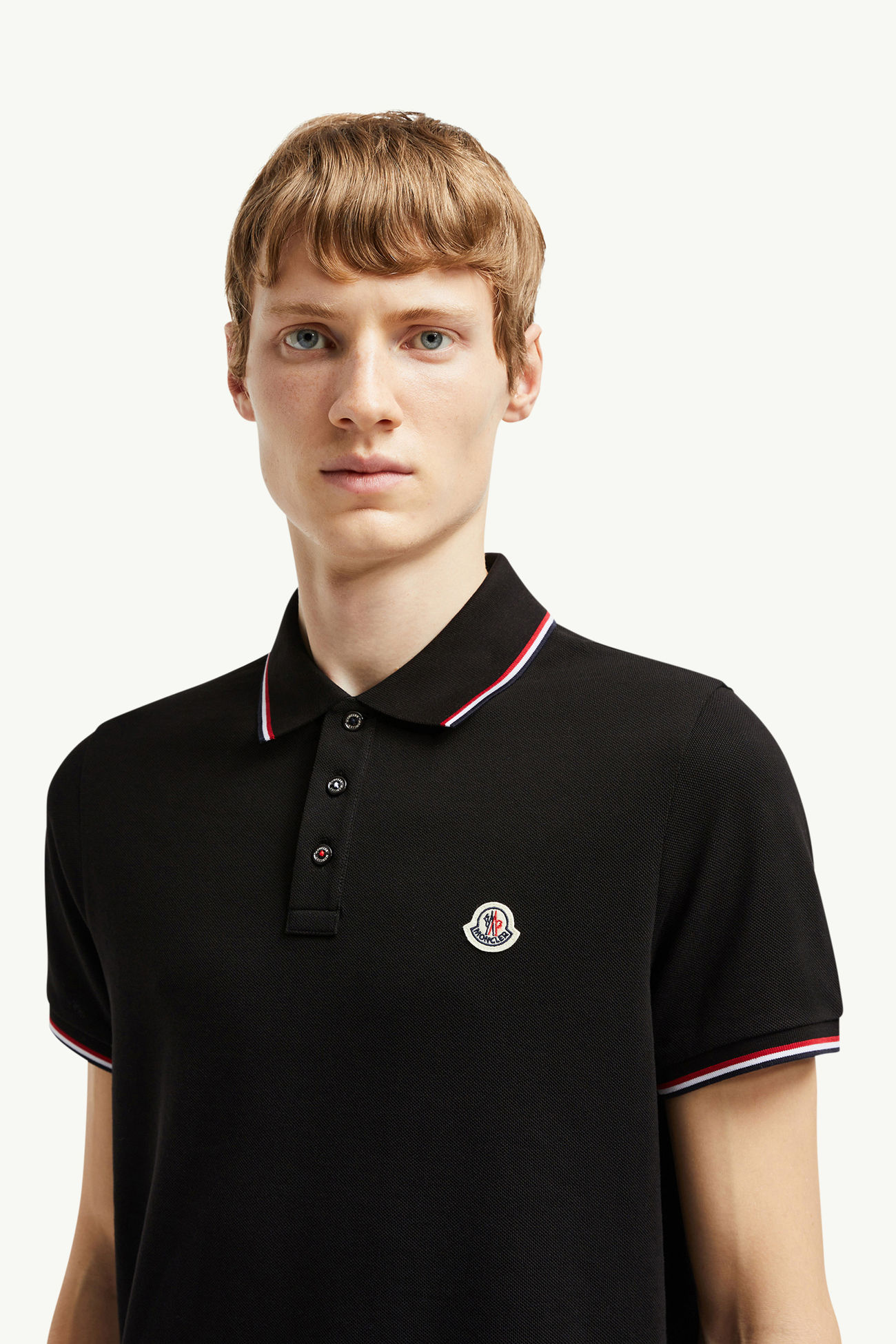 Polo in cotone piquet con finiture tricolore Uomo Nero Moncler 1