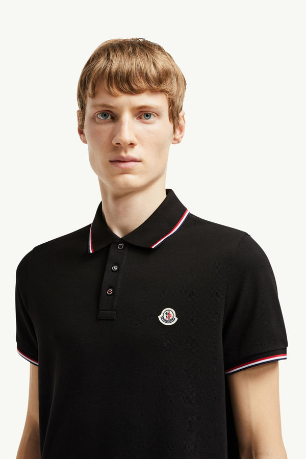 Tricolor-Trimmed Cotton Piquet Polo Shirt Men Black Moncler 1
