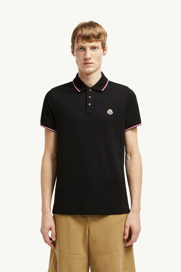 Polo en piqué de coton Hommes Noir Moncler 3