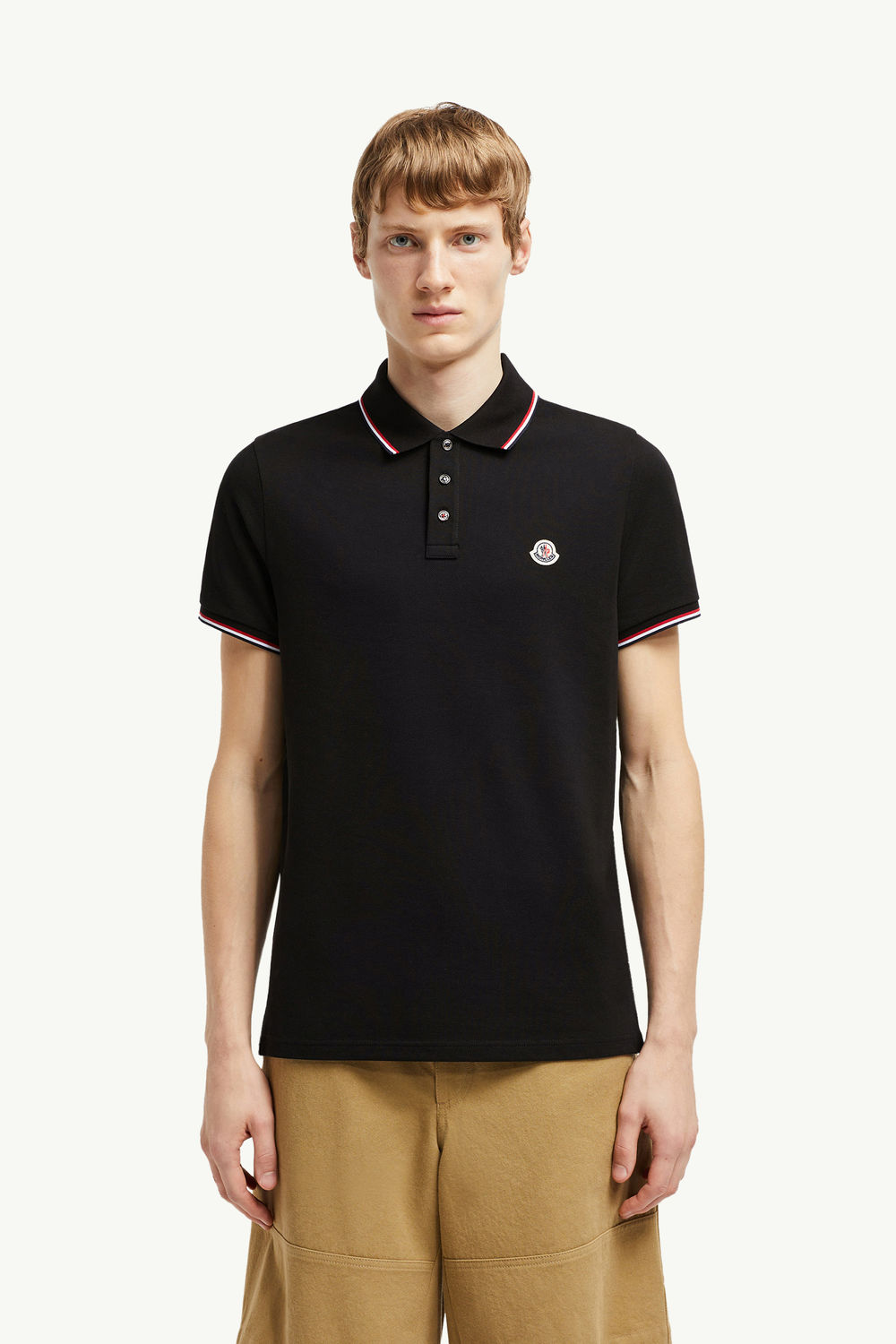 Tricolor-Trimmed Cotton Piquet Polo Shirt Men Black Moncler 3