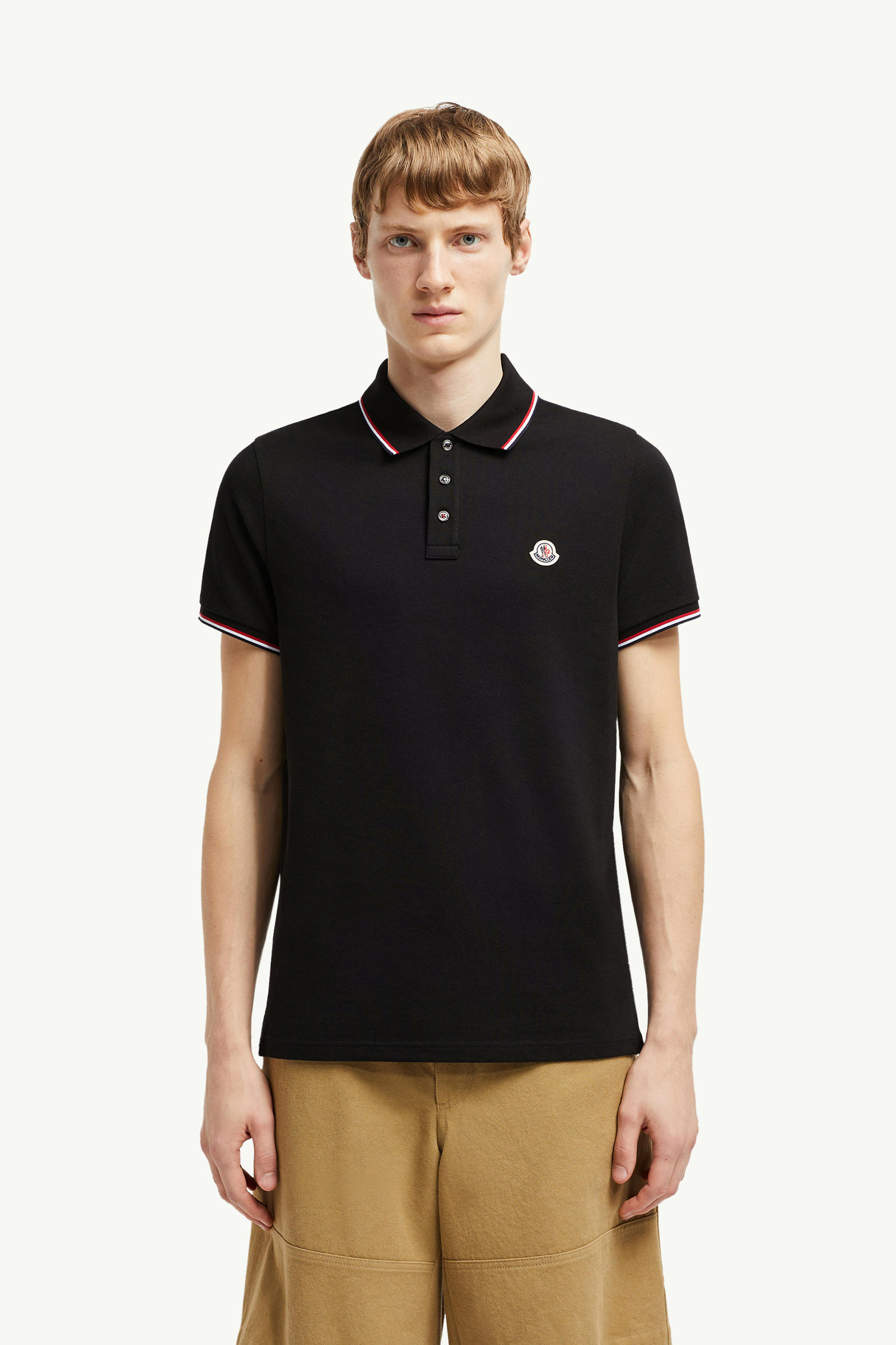 Tricolor-Trimmed Cotton Piquet Polo Shirt Men Black Moncler 3