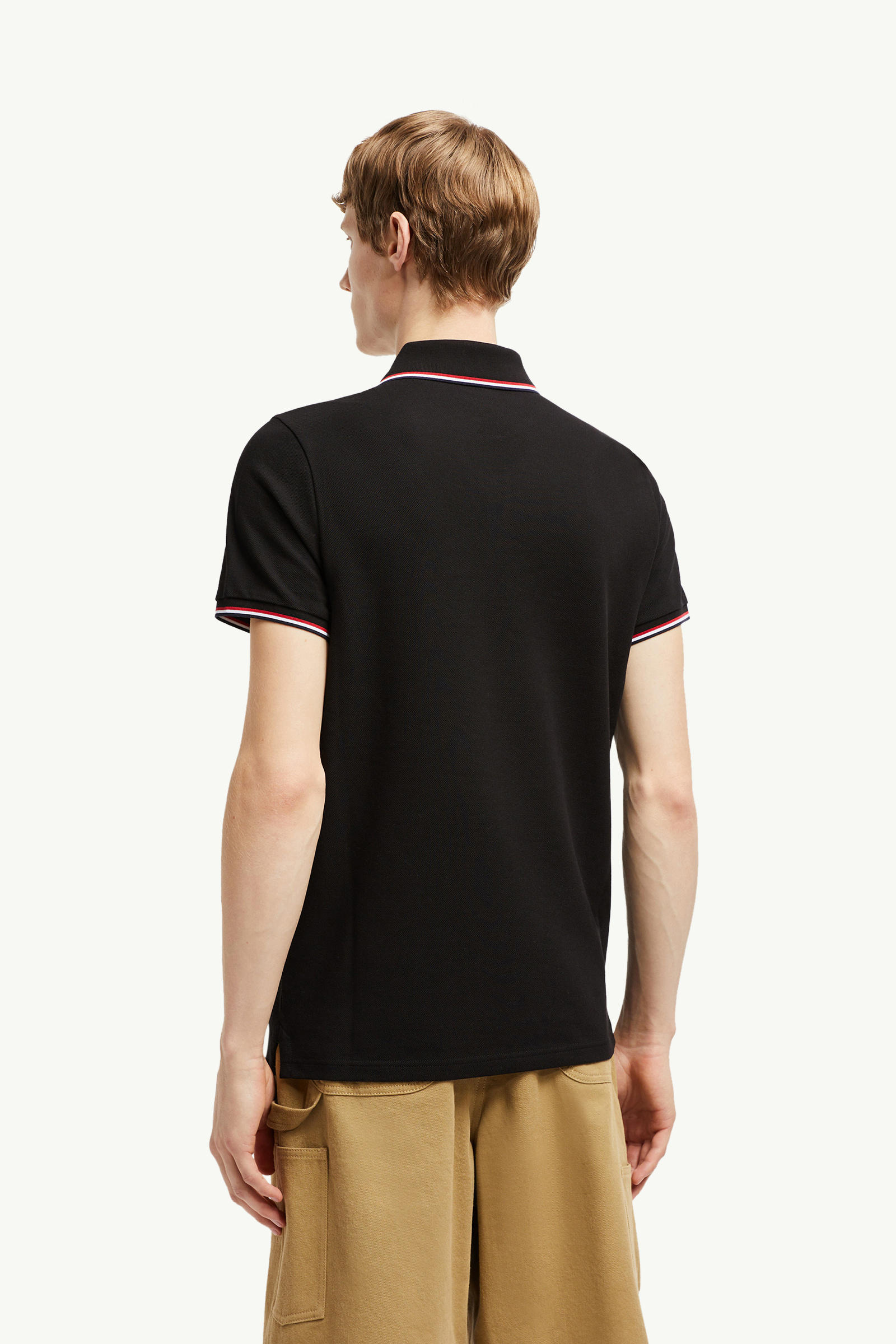 Tricolor-Trimmed Cotton Piquet Polo Shirt Men Black Moncler 4