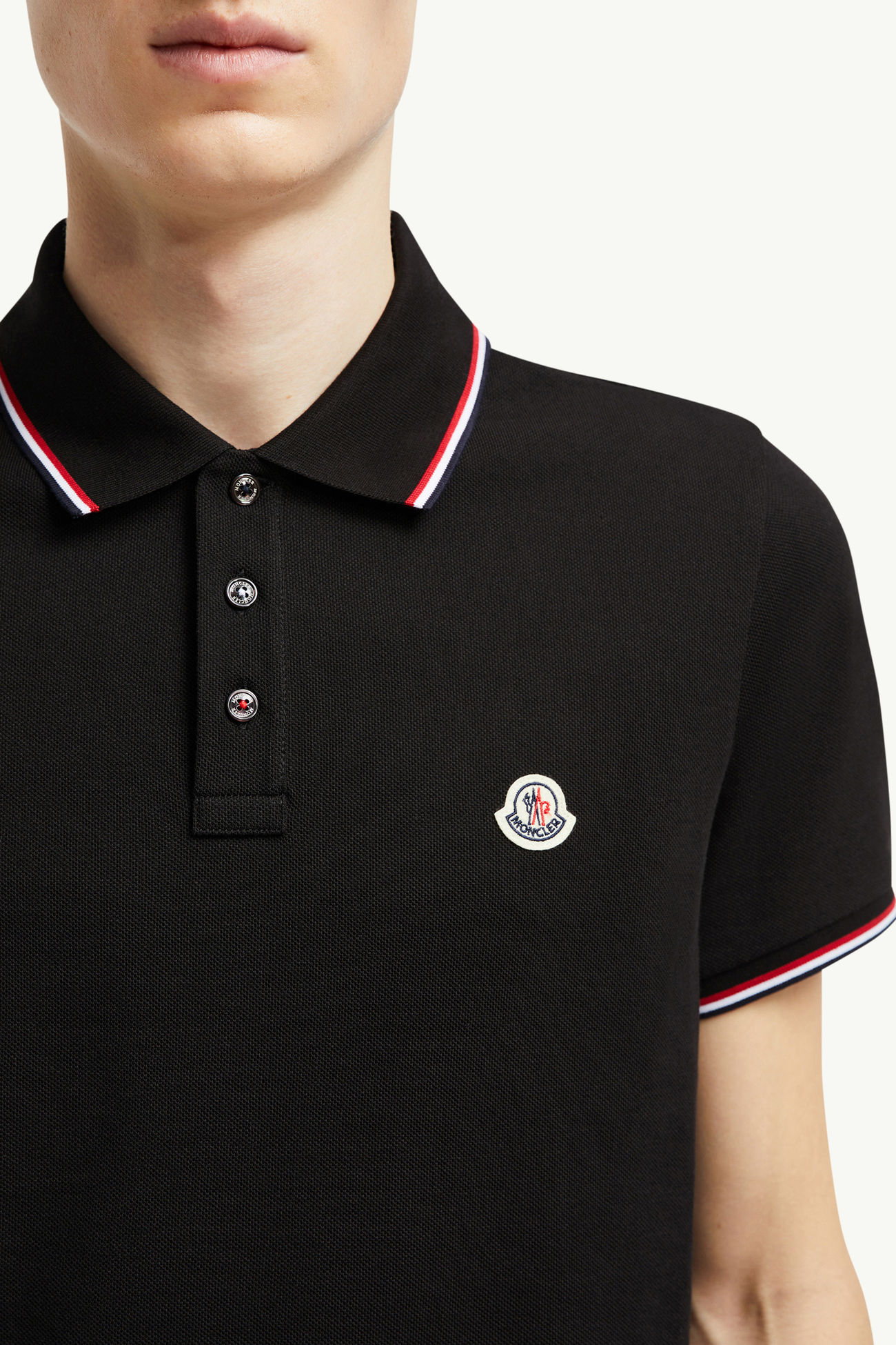 Polo in cotone piquet con finiture tricolore Uomo Nero Moncler 5