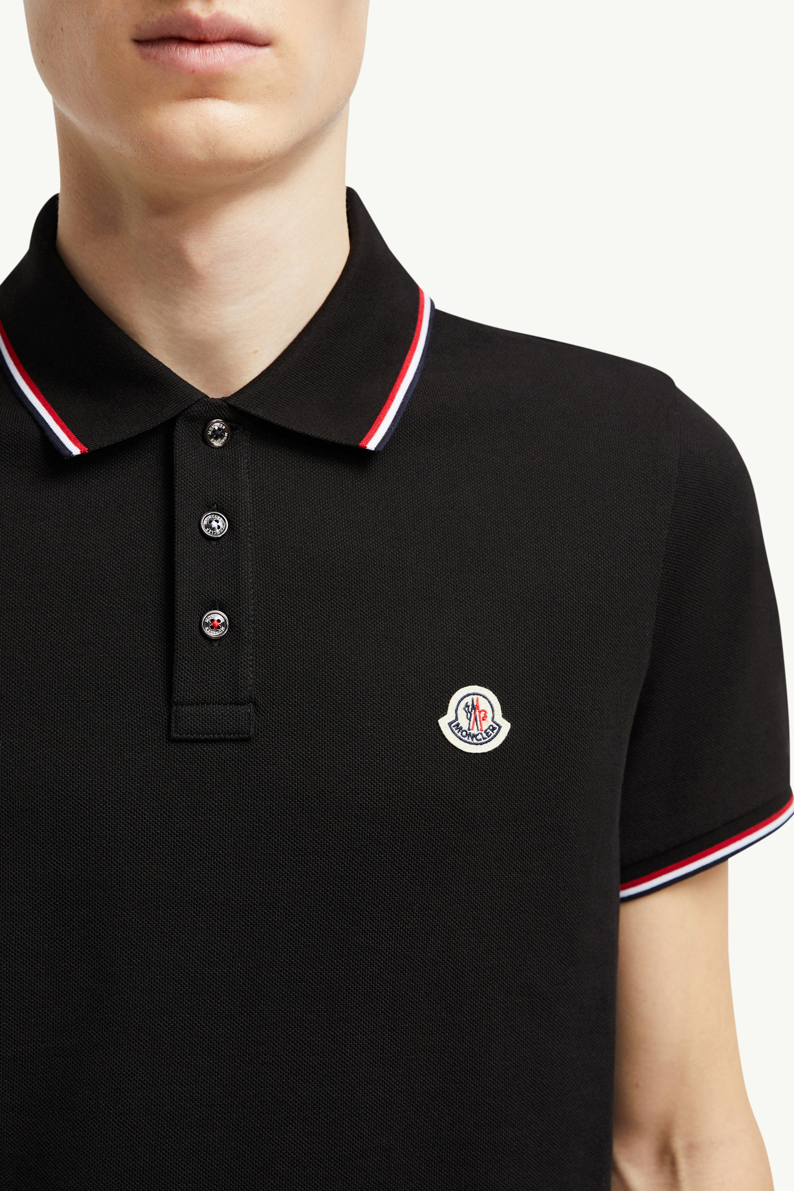 Tricolor-Trimmed Cotton Piquet Polo Shirt Men Black Moncler 5