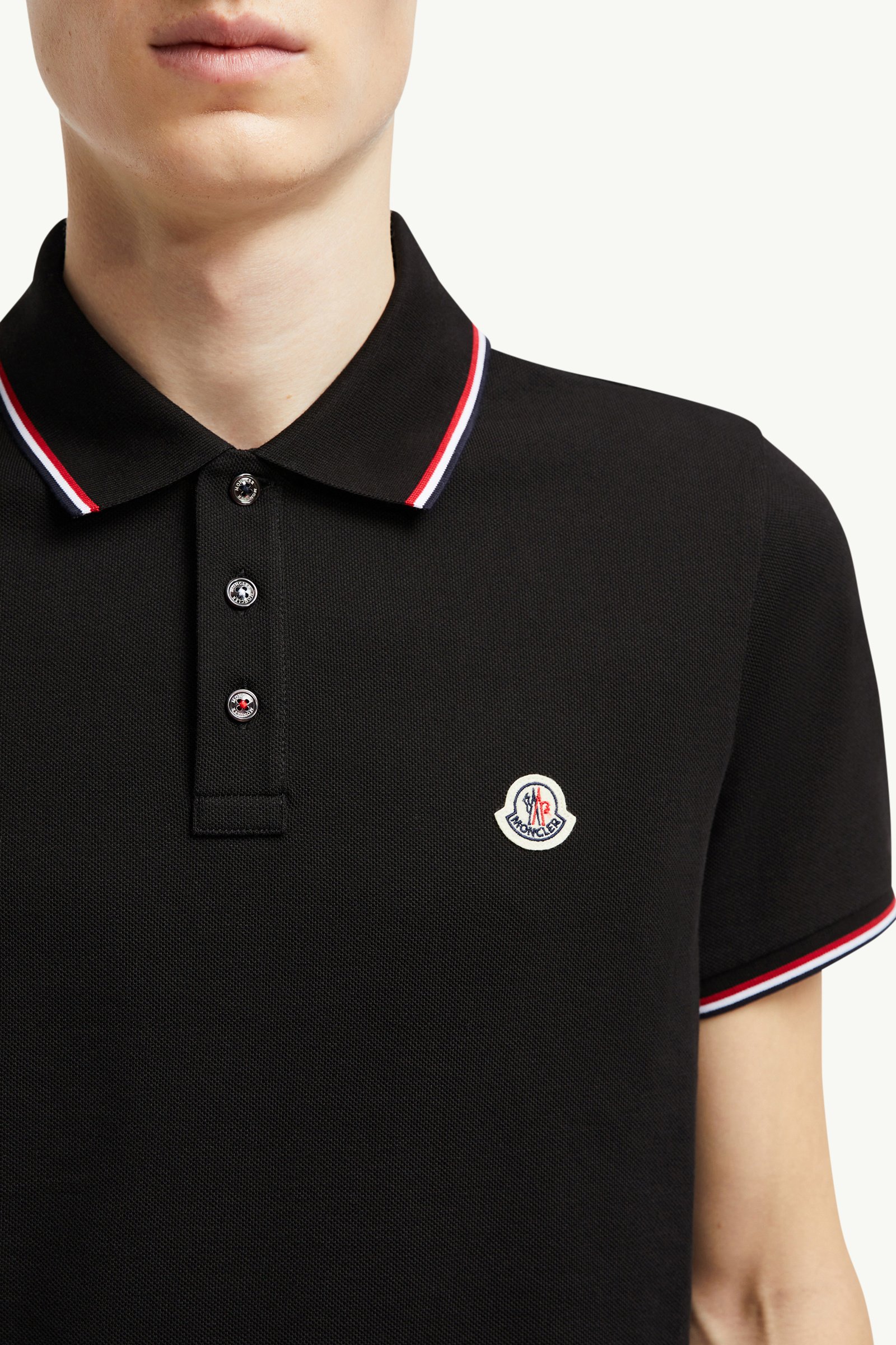 MONCLER ブラック　定番　ポロシャツ　トリコライン　M 4S414 MONCLER＞トリコロール ライン ポロシャツ