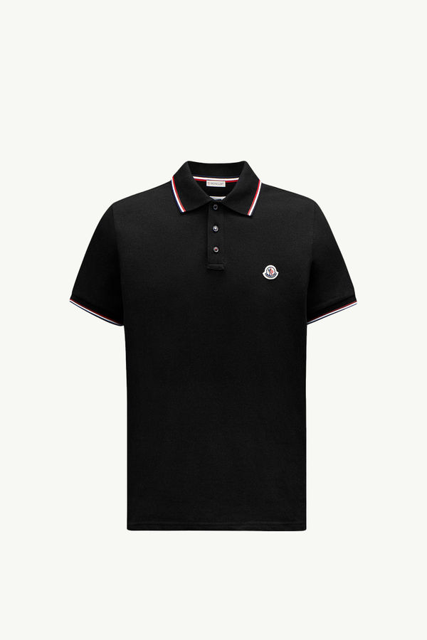 Tricolor-Trimmed Cotton Piquet Polo Shirt Men Black Moncler 2