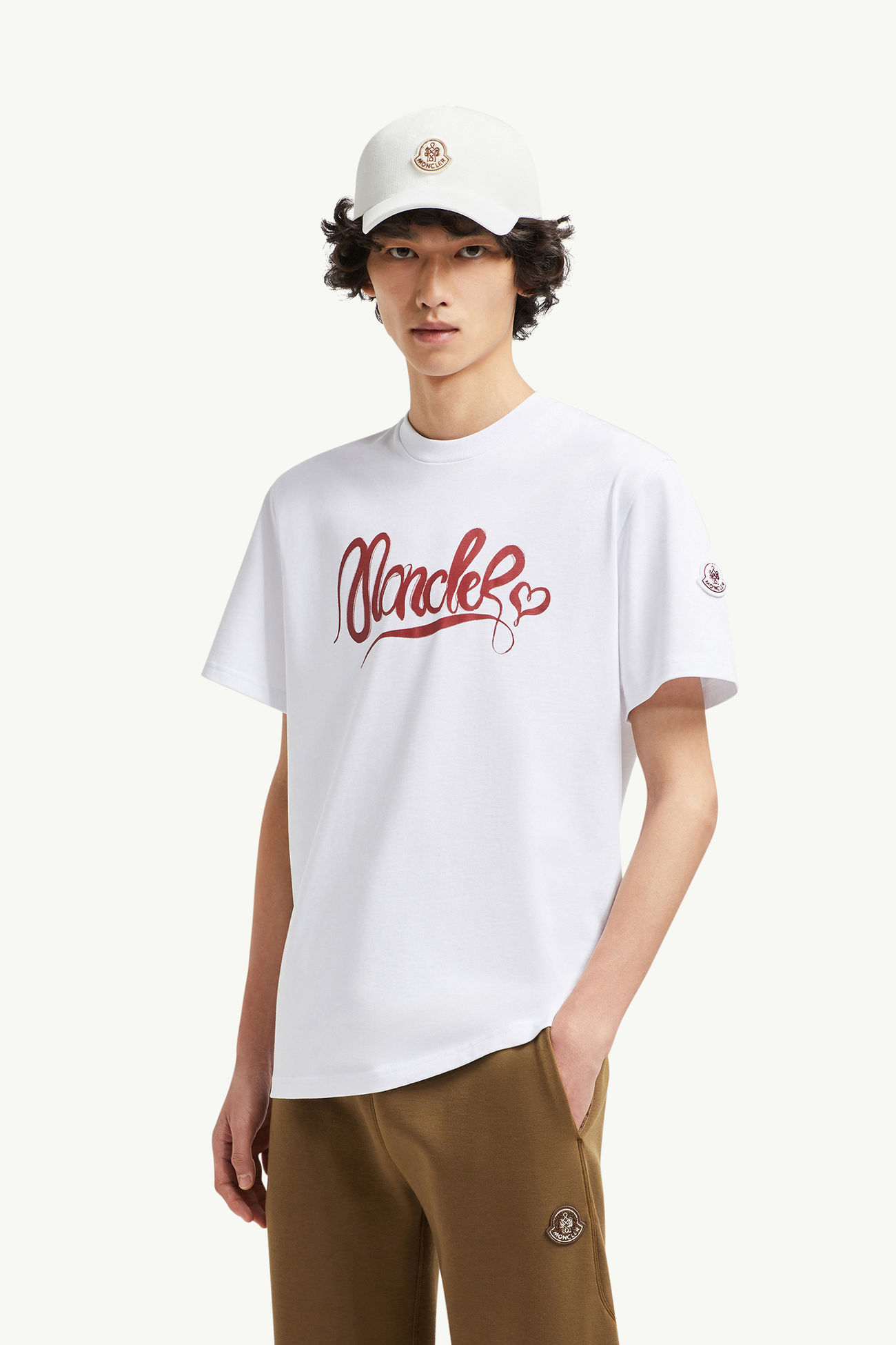 T-shirt in cotone con logo calligrafico Uomo Bianco Moncler 0