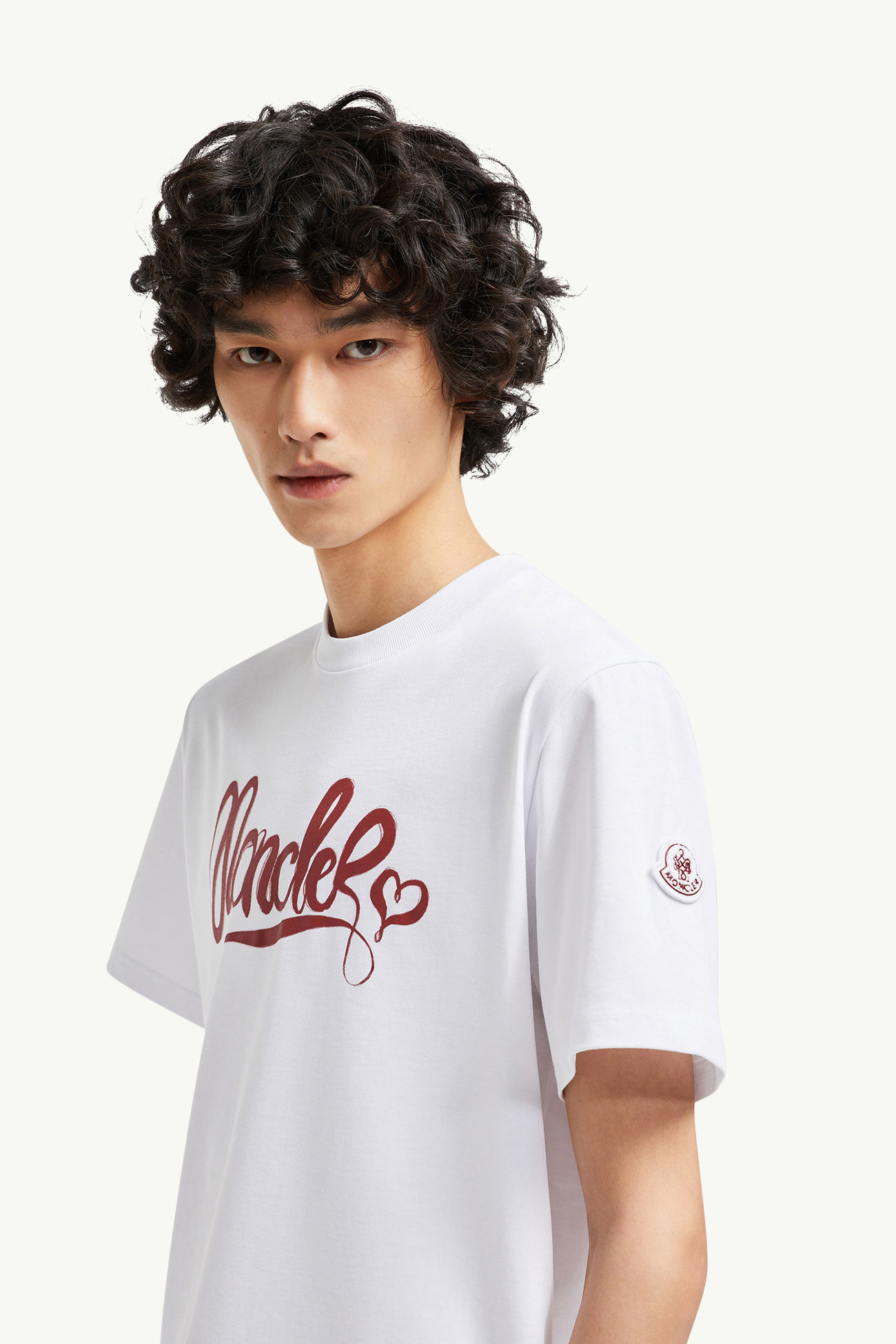 Camiseta de algodón con logotipo caligráfico Hombre Blanco Moncler 1