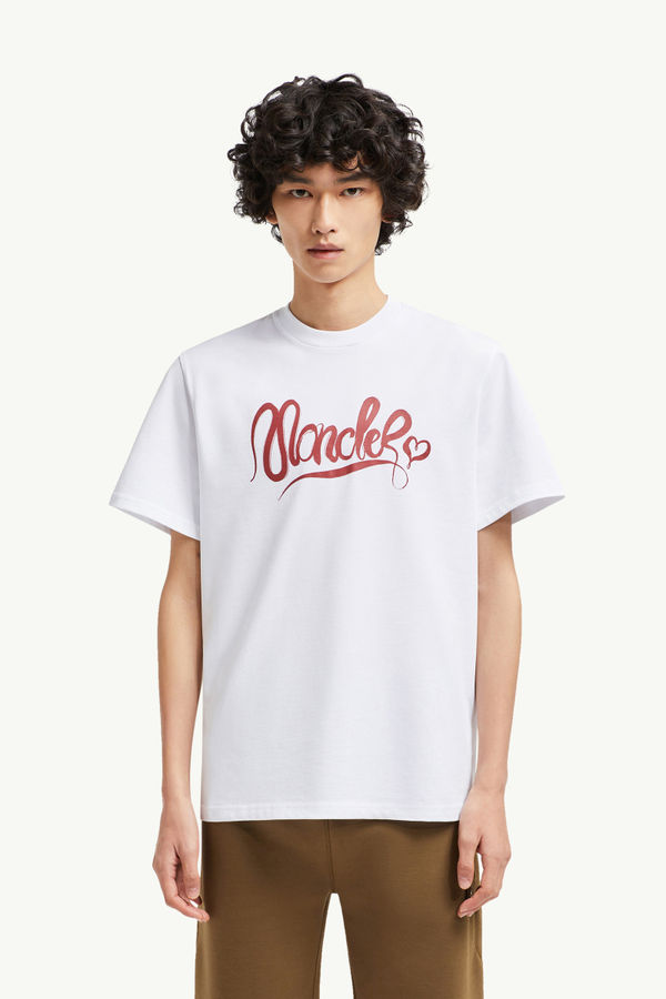 Calligraphy Logo Cotton T-Shirt Men White Moncler 3