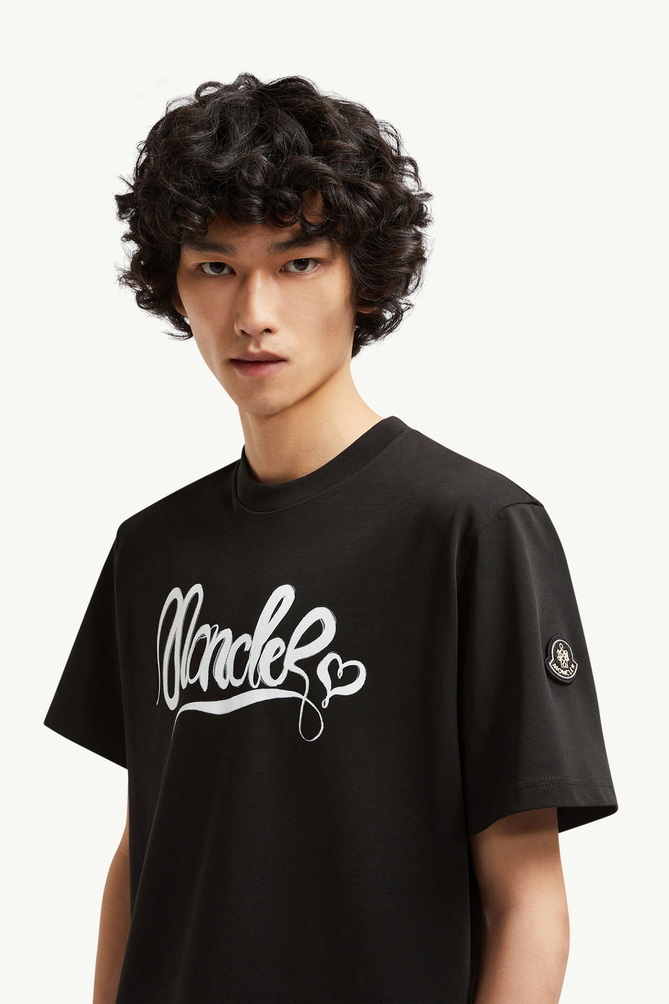 T-Shirt aus Baumwolle mit Kalligrafie-Logo Herren Schwarz Moncler 1
