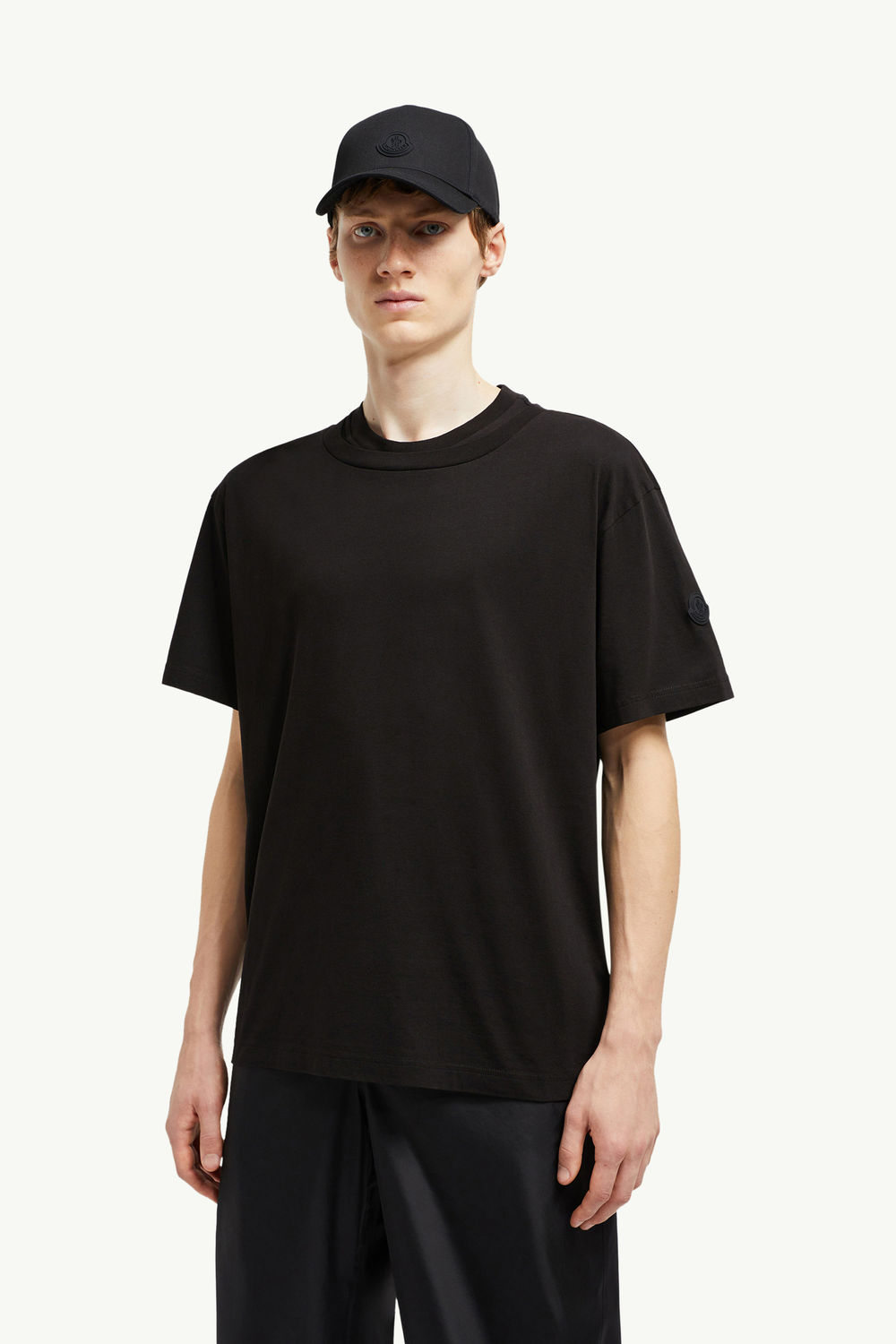 Double Collar Cotton T-Shirt Men Black Moncler 0
