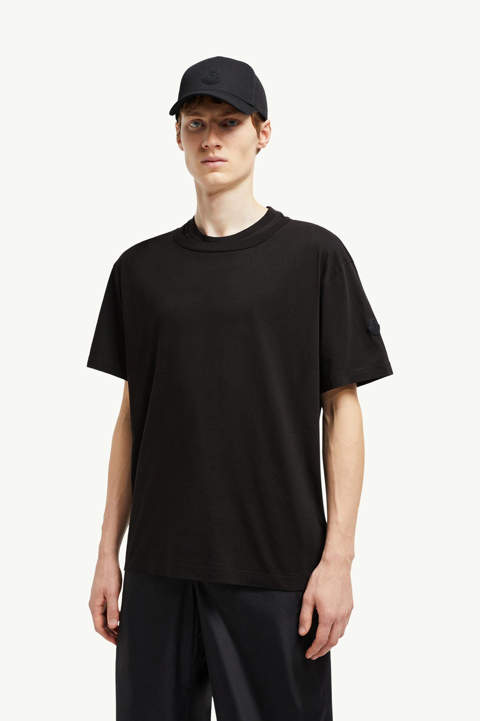 T-shirt con doppio collo in cotone Uomo Nero Moncler 0