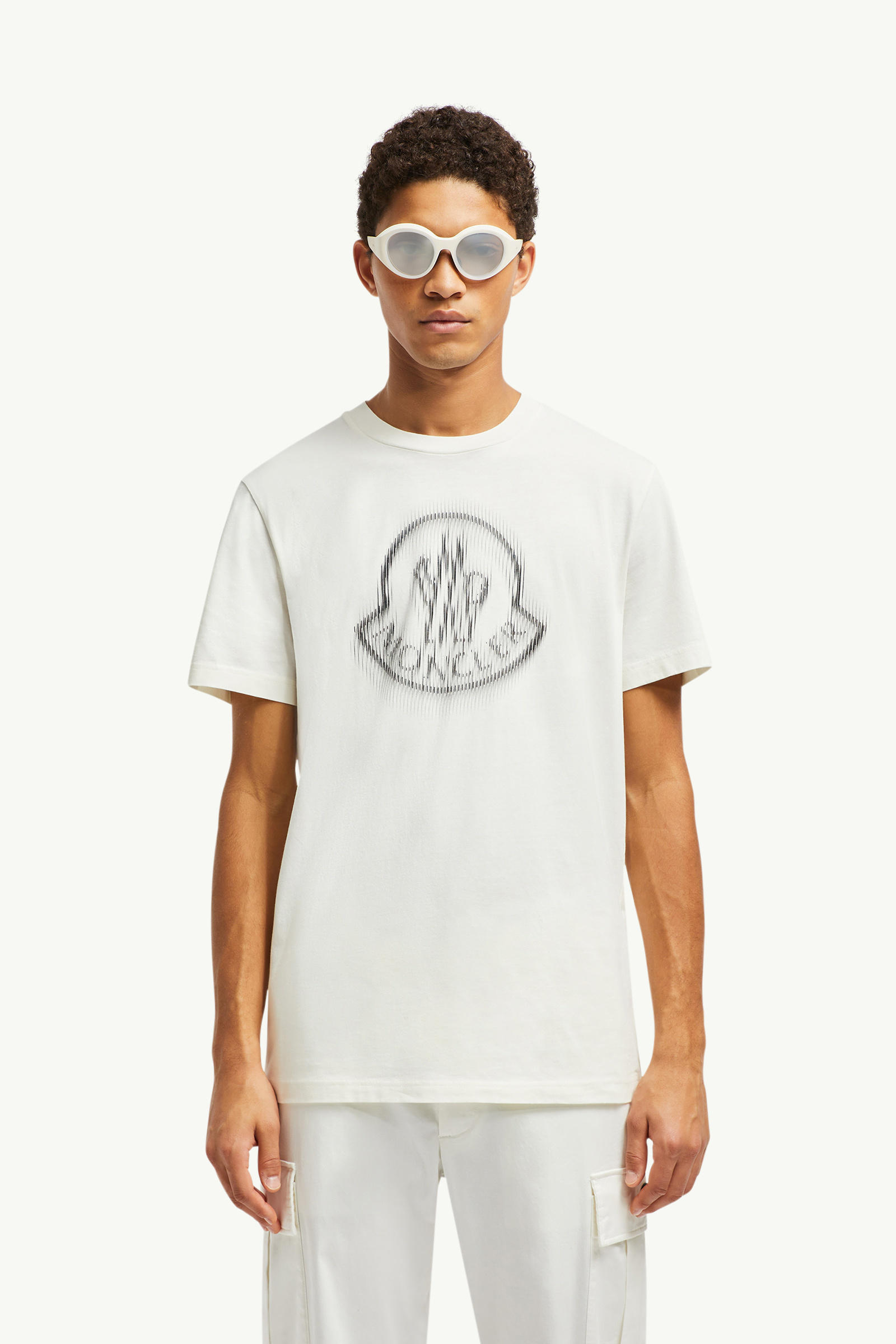 Blurred Logo Cotton T-Shirt Men White Moncler 0